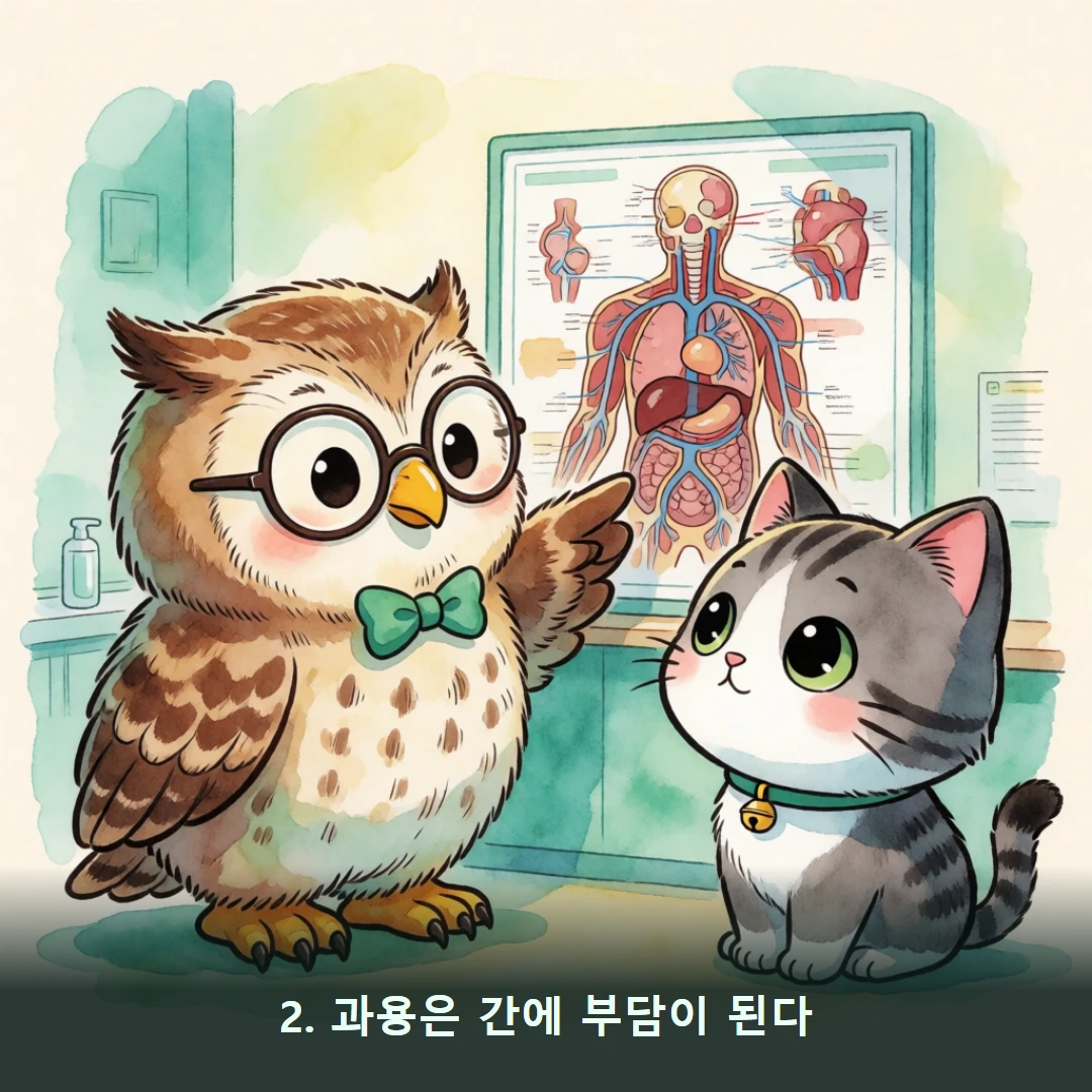 웹툰 2컷 — 2. 과용은 간에 부담이 된다