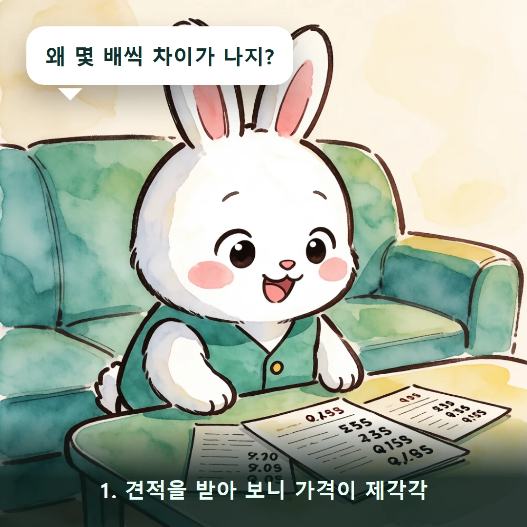 웹툰 1컷 — 1. 견적을 받아 보니 가격이 제각각 (왜 몇 배씩 차이가 나지?)
