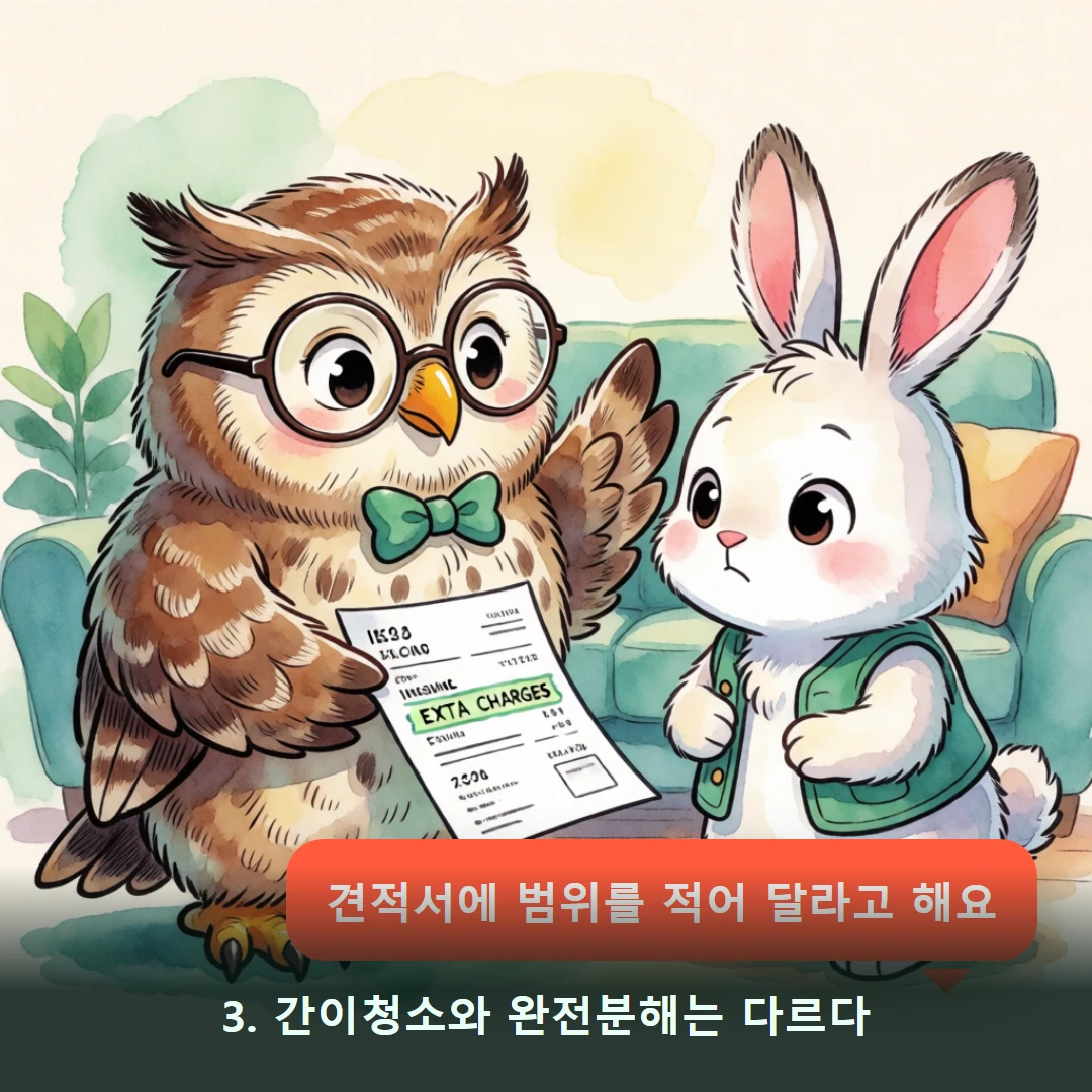 웹툰 3컷 — 3. 간이청소와 완전분해는 다르다 (견적서에 범위를 적어 달라고 해요)