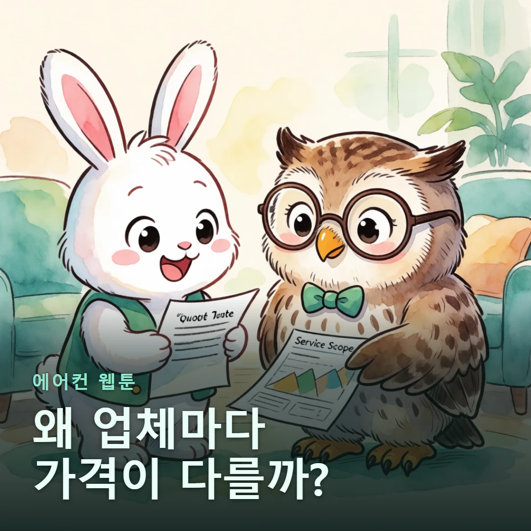 에어컨 웹툰 표지 — 왜 업체마다 가격이 다를까?