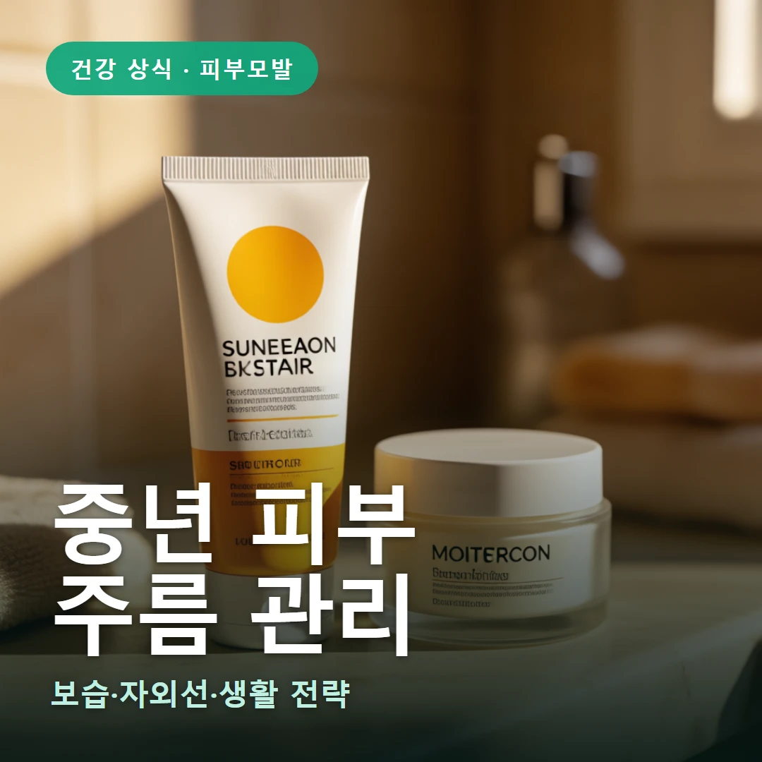 중년 피부 요약 표지 — 보습·자외선·생활 전략