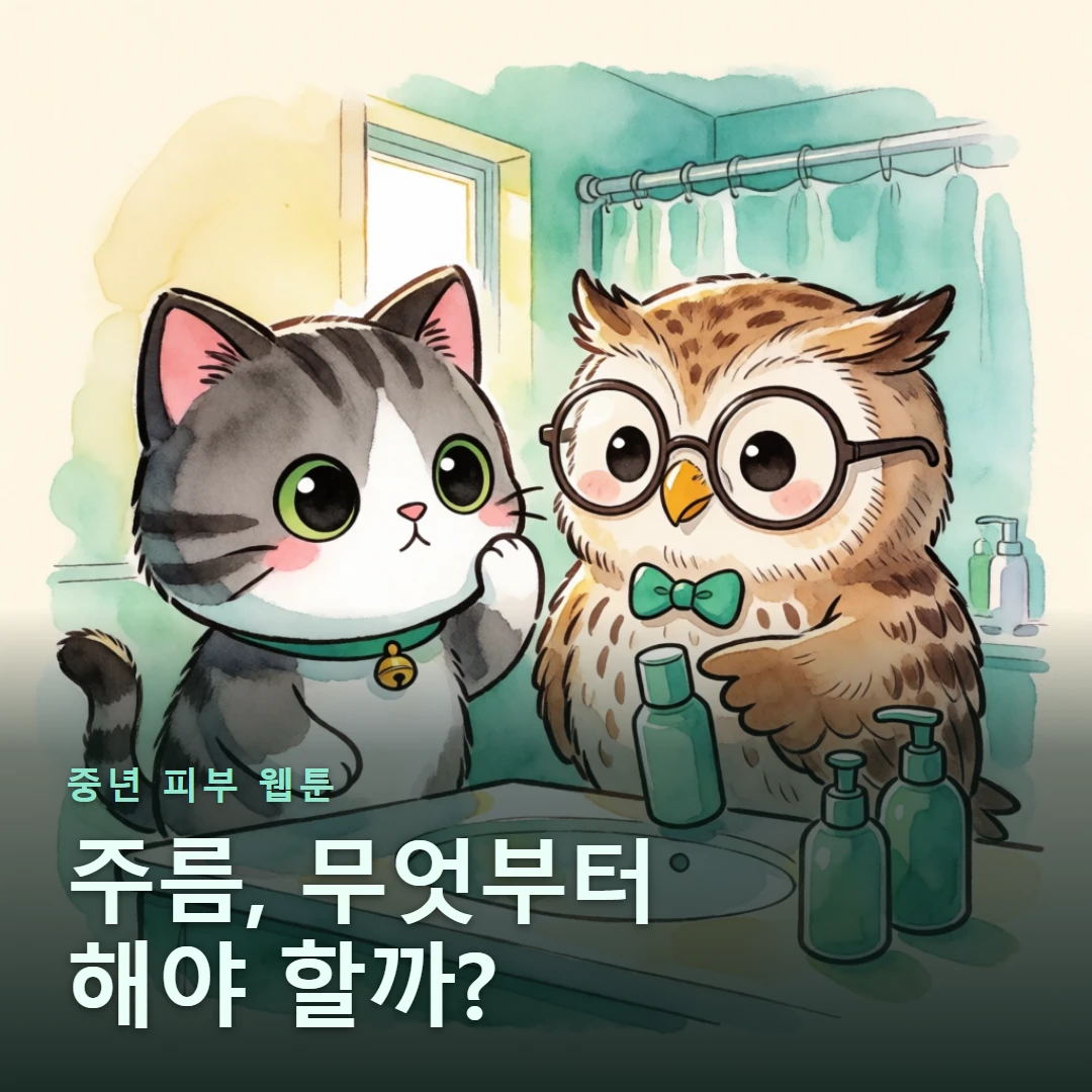 중년 피부 웹툰 표지 — 주름, 무엇부터 해야 할까?