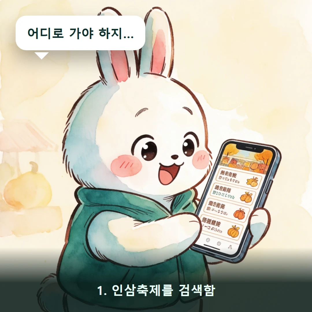웹툰 1컷 — 1. 인삼축제를 검색함 (어디로 가야 하지…)
