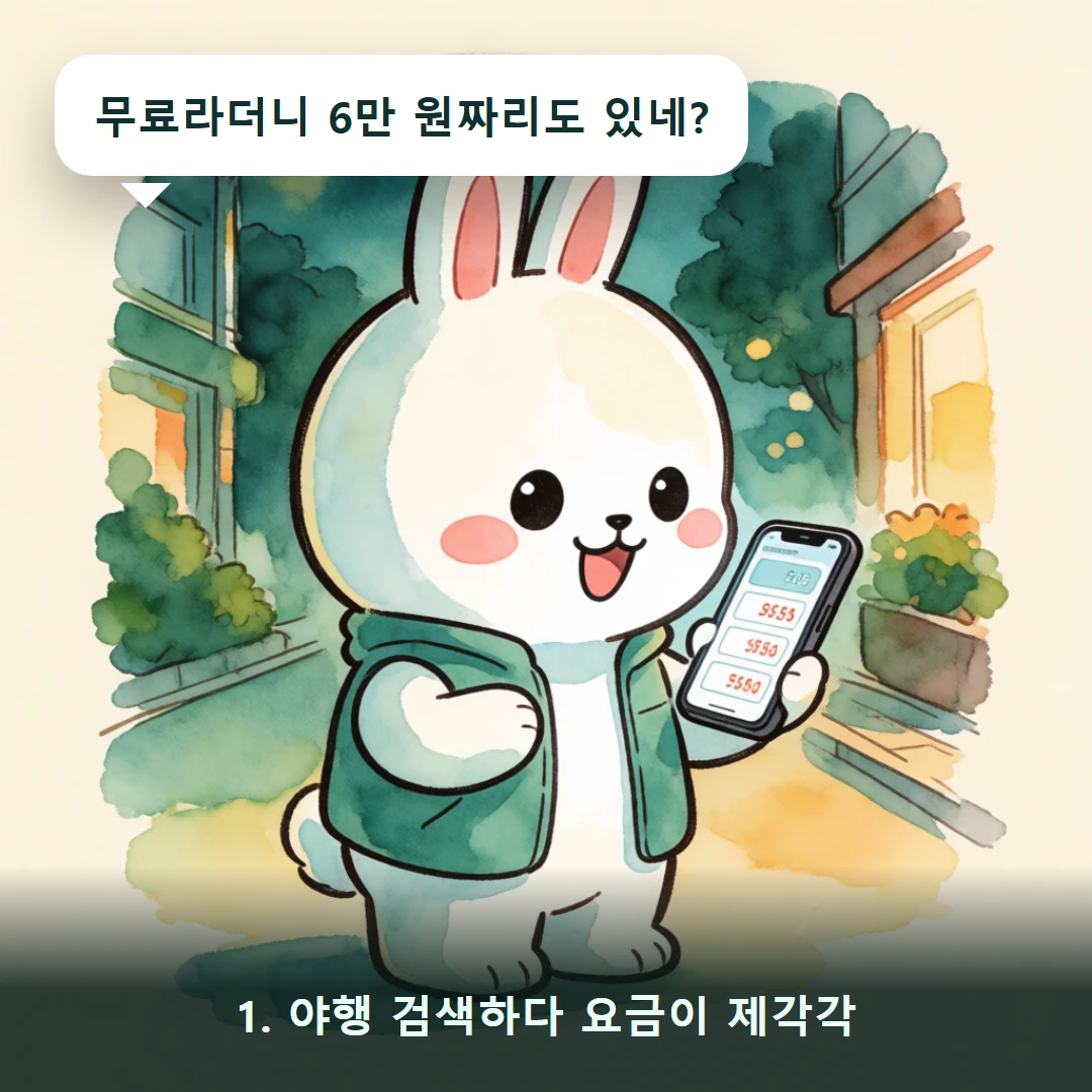 웹툰 1컷 — 1. 야행 검색하다 요금이 제각각 (무료라더니 6만 원짜리도 있네?)