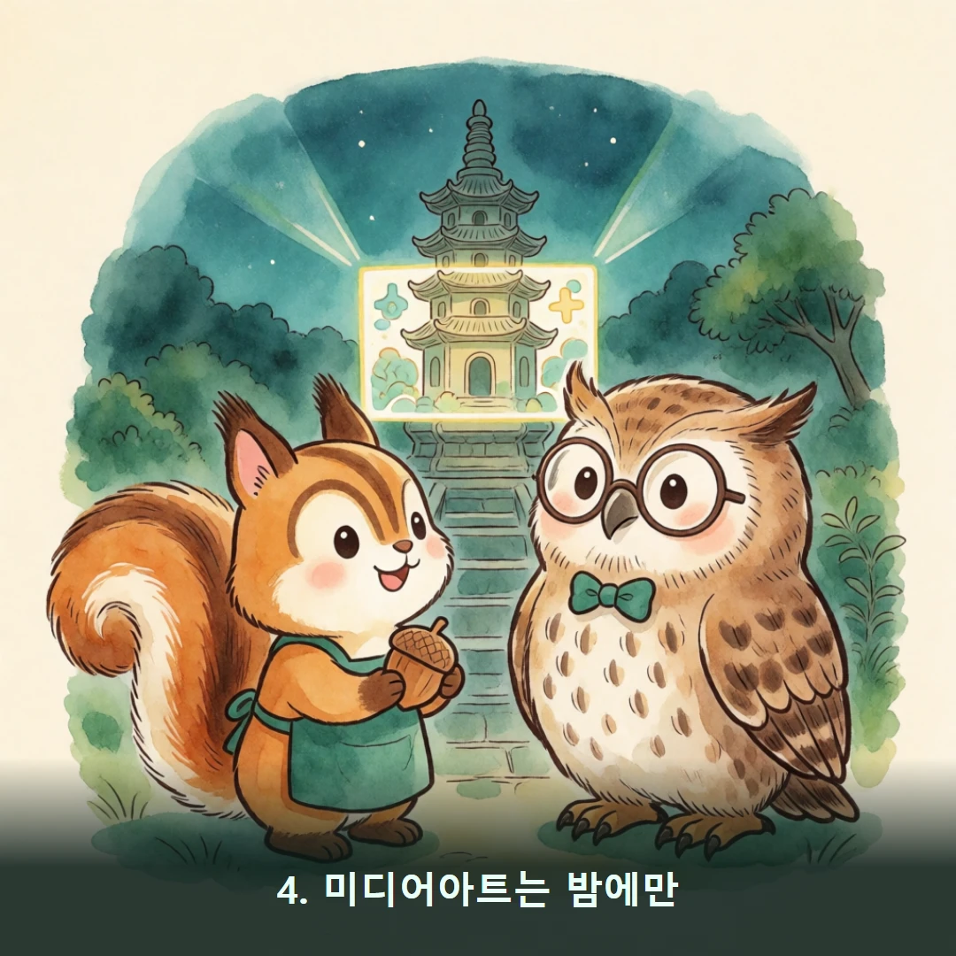 웹툰 4컷 — 4. 미디어아트는 밤에만