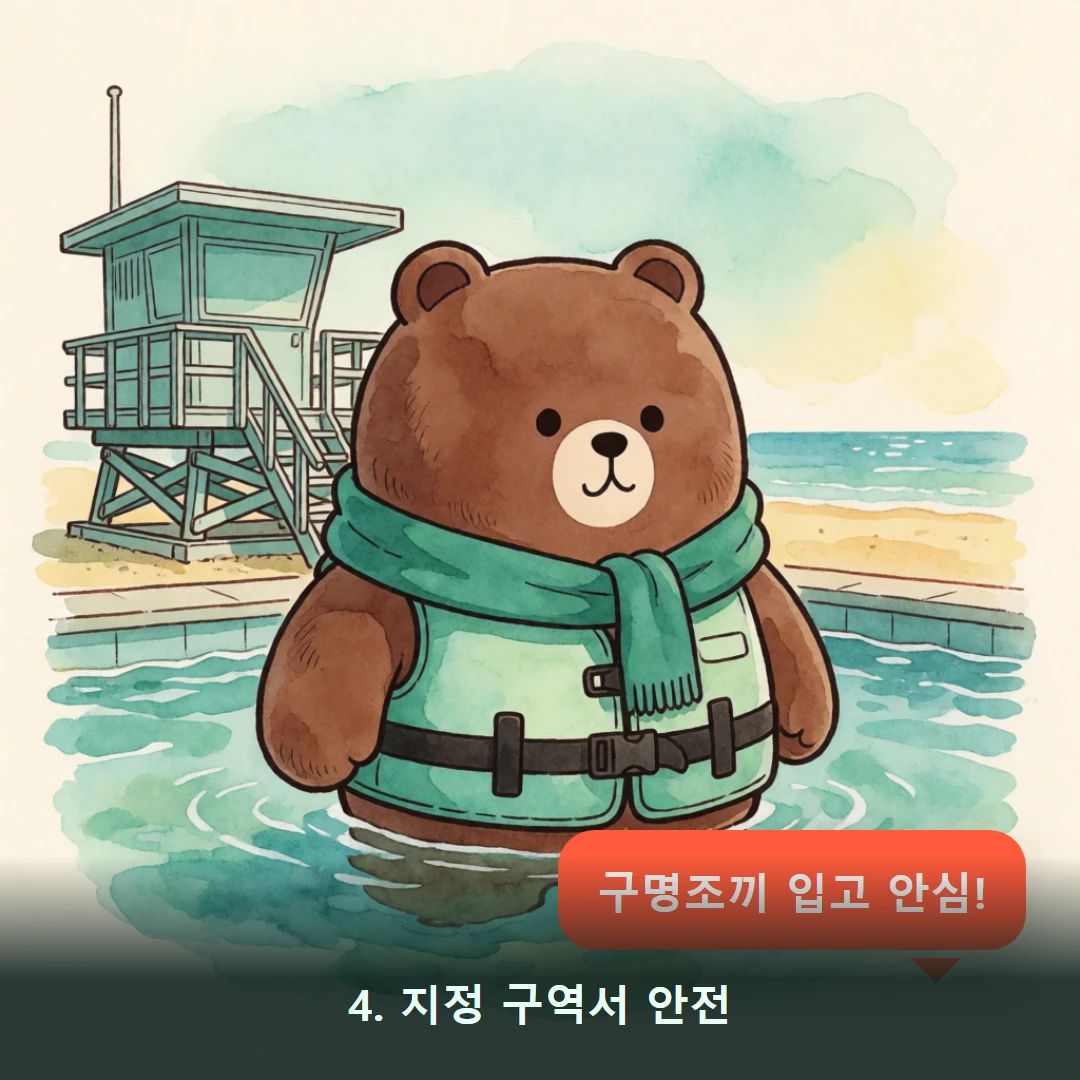 웹툰 4컷 — 4. 지정 구역서 안전 (구명조끼 입고 안심!)