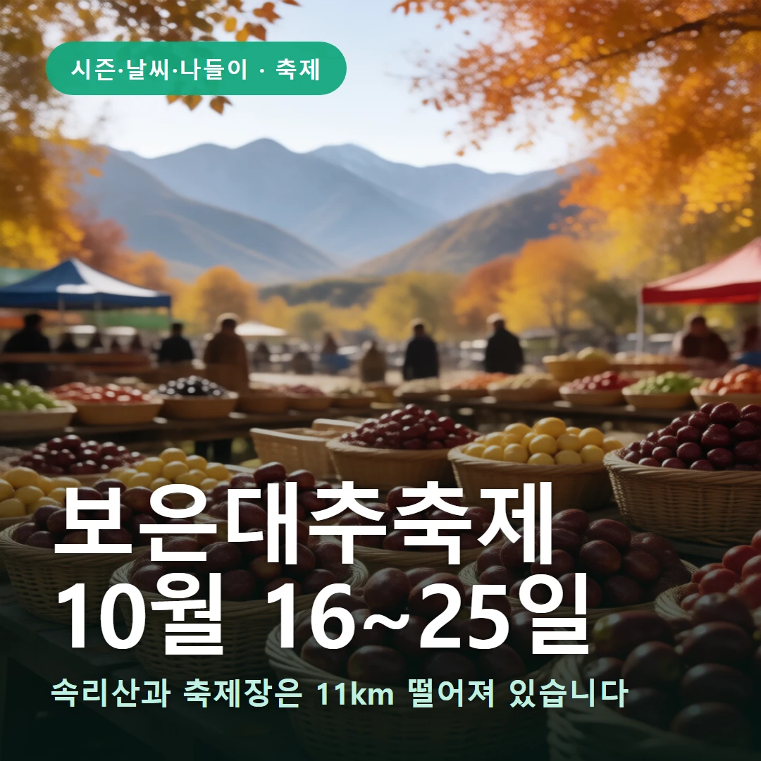 보은대추축제 요약 표지 — 속리산과 축제장은 11km 떨어져 있습니다