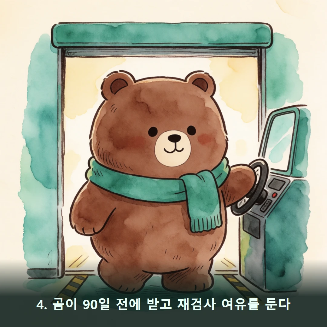 웹툰 4컷 — 4. 곰이 90일 전에 받고 재검사 여유를 둔다