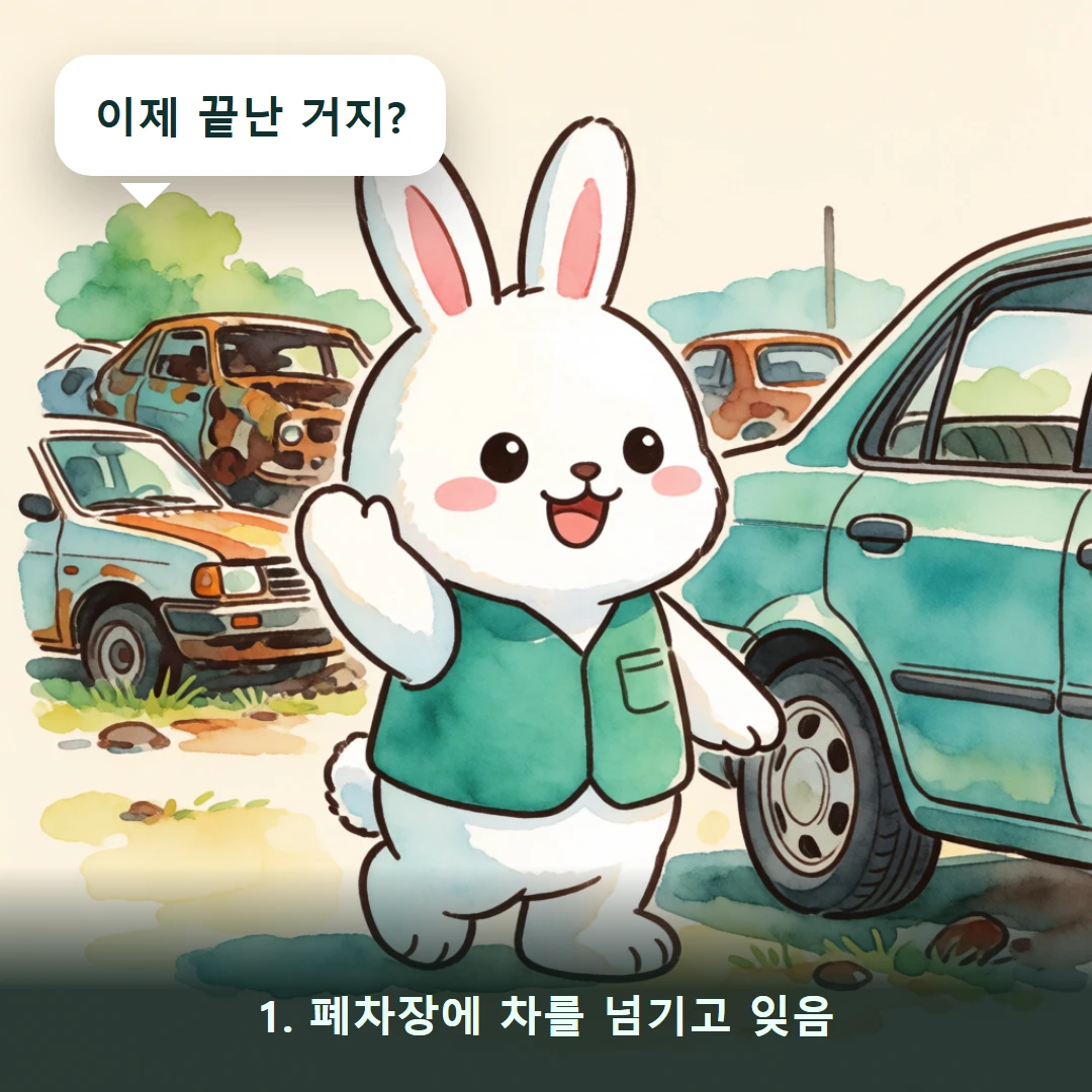 웹툰 1컷 — 1. 폐차장에 차를 넘기고 잊음 (이제 끝난 거지?)