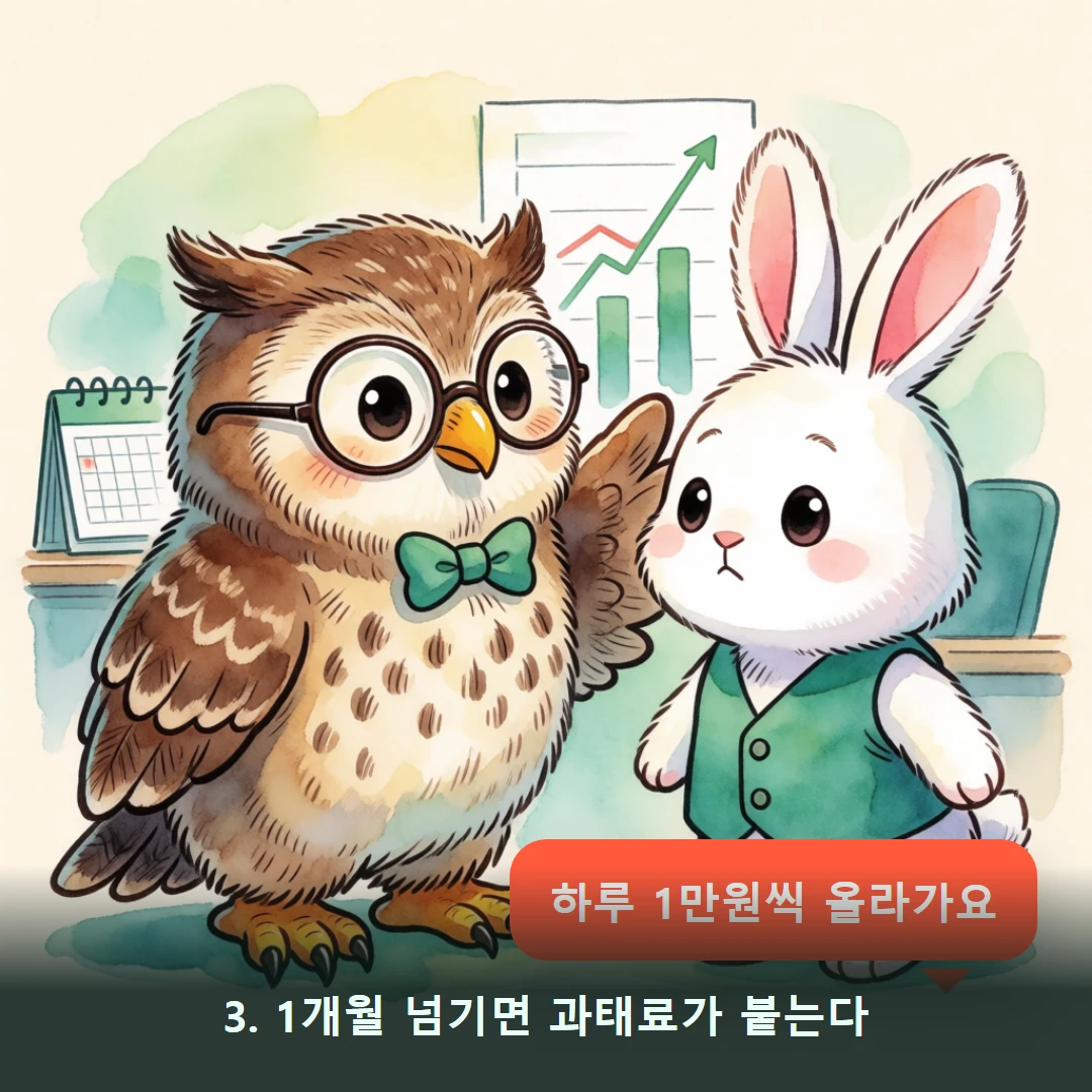 웹툰 3컷 — 3. 1개월 넘기면 과태료가 붙는다 (하루 1만원씩 올라가요)