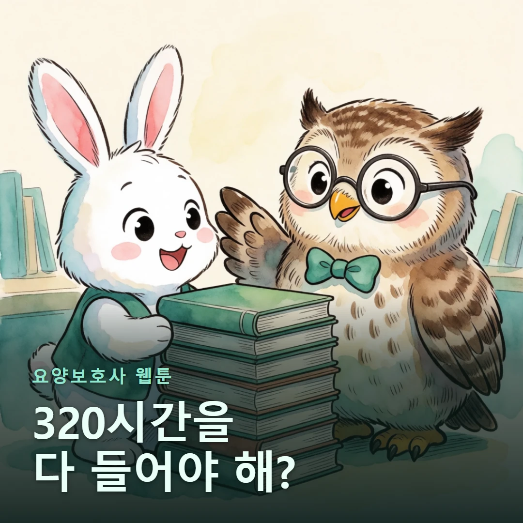 요양보호사 웹툰 표지 — 320시간을 다 들어야 해?