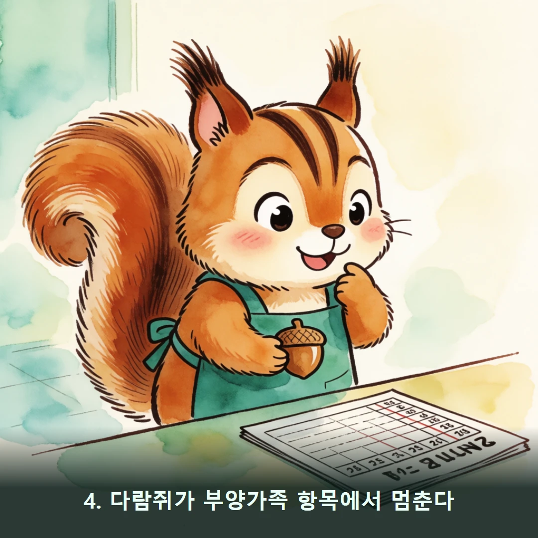 웹툰 4컷 — 4. 다람쥐가 부양가족 항목에서 멈춘다