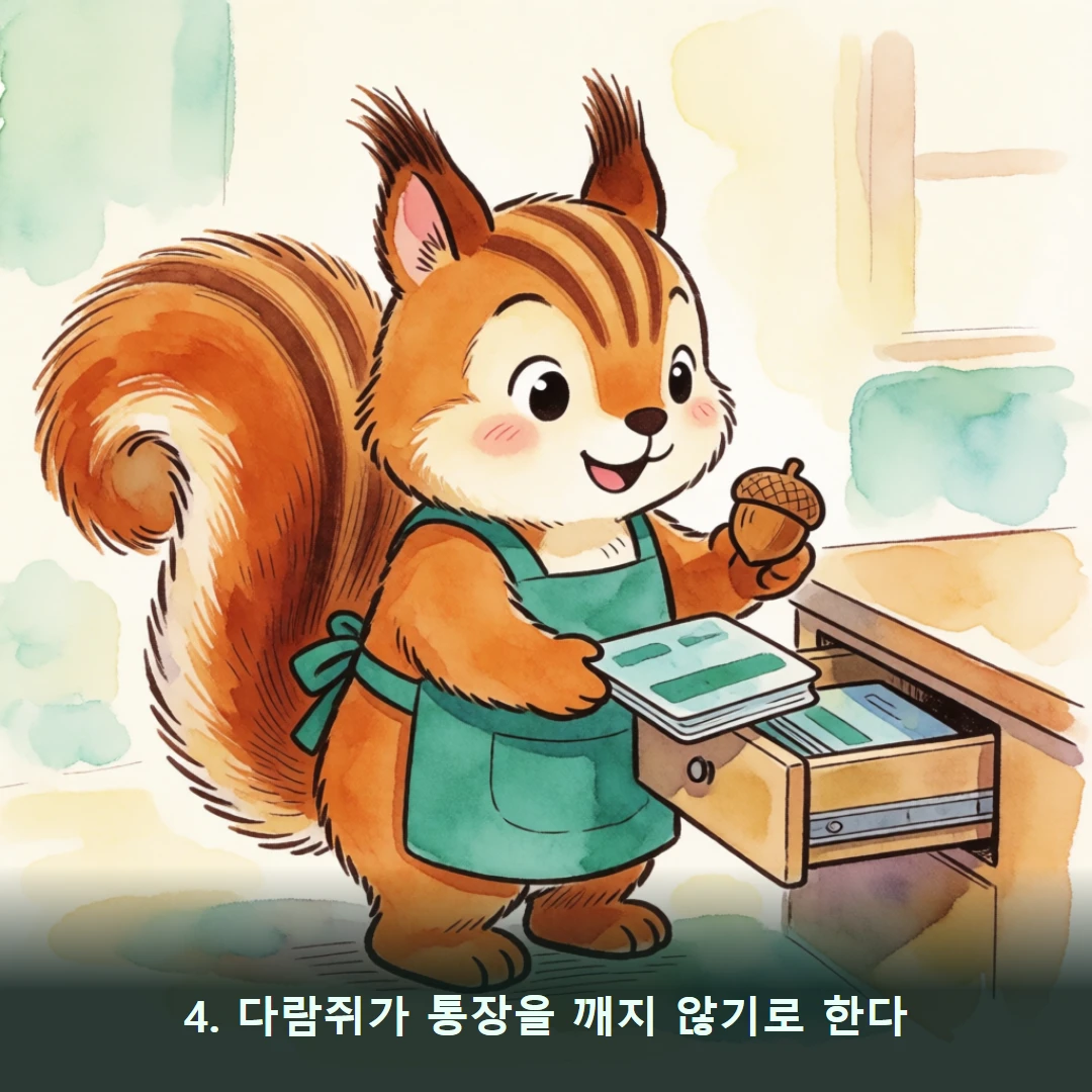 웹툰 4컷 — 4. 다람쥐가 통장을 깨지 않기로 한다