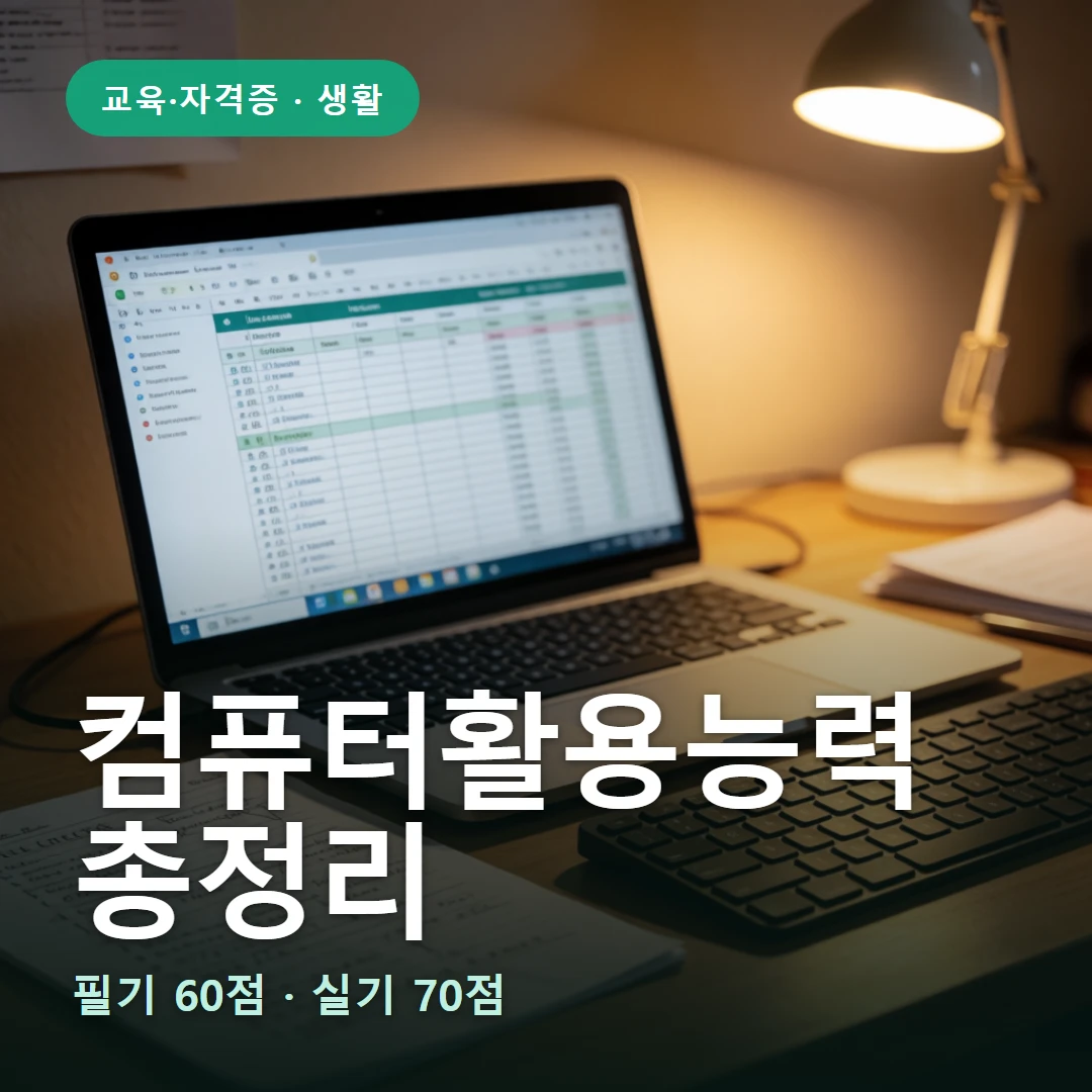 컴퓨터활용능력 요약 표지 — 필기 60점 · 실기 70점