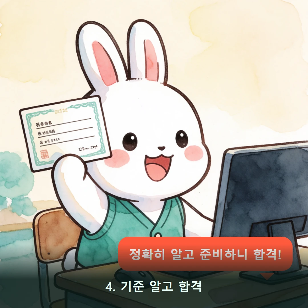 웹툰 4컷 — 4. 기준 알고 합격 (정확히 알고 준비하니 합격!)