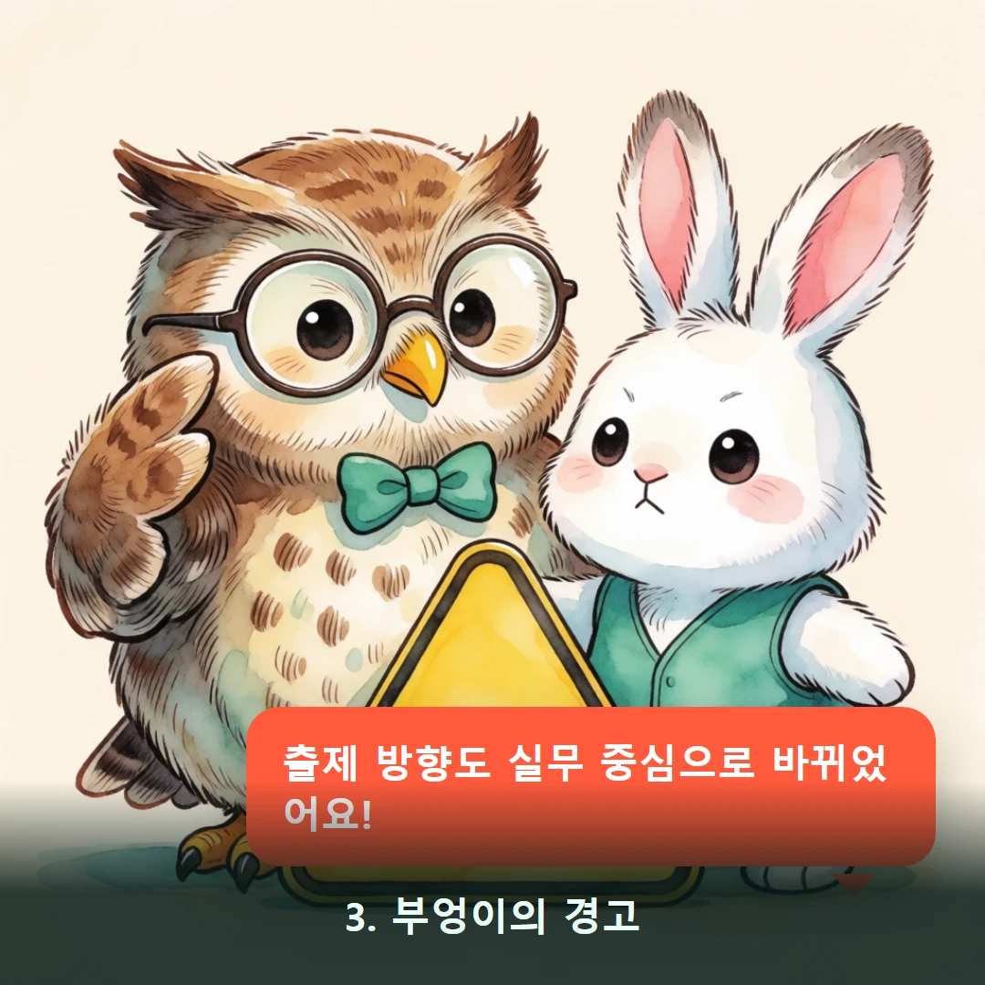 웹툰 3컷 — 3. 부엉이의 경고 (출제 방향도 실무 중심으로 바뀌었어요!)
