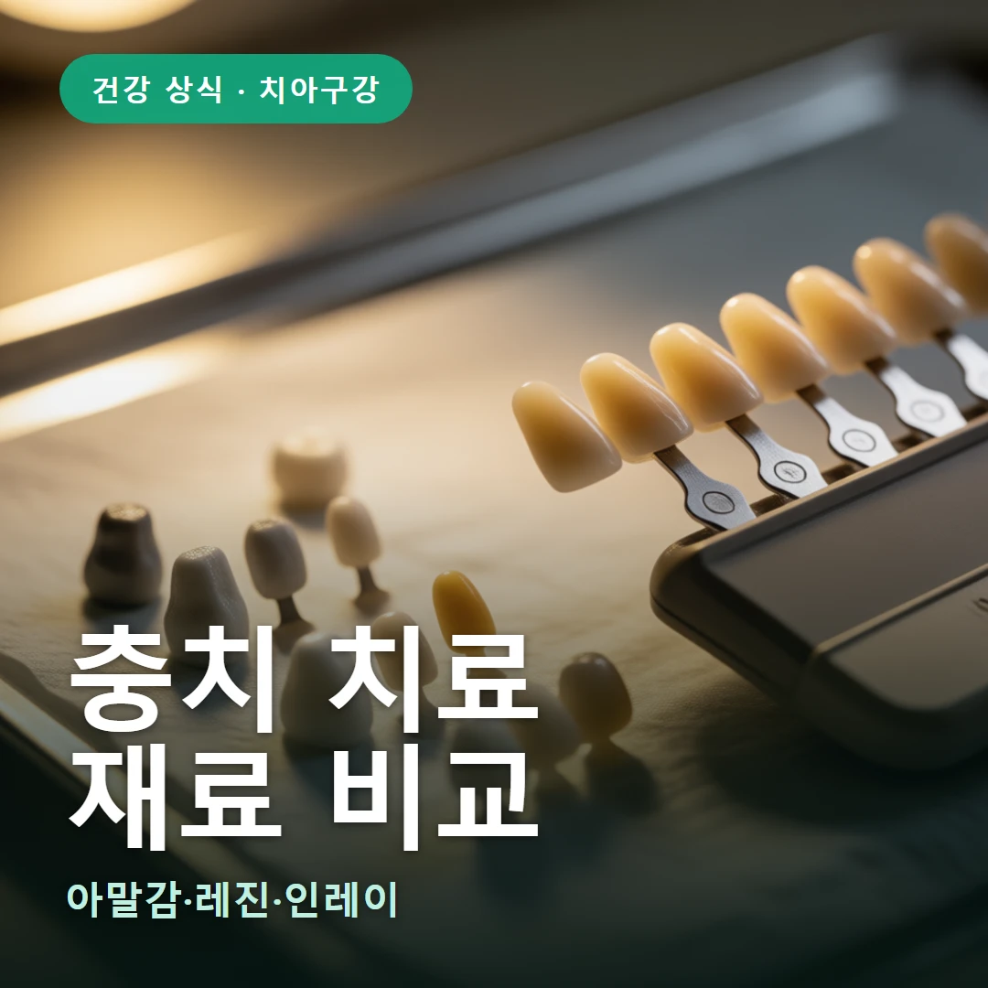 충치 치료 요약 표지 — 아말감·레진·인레이