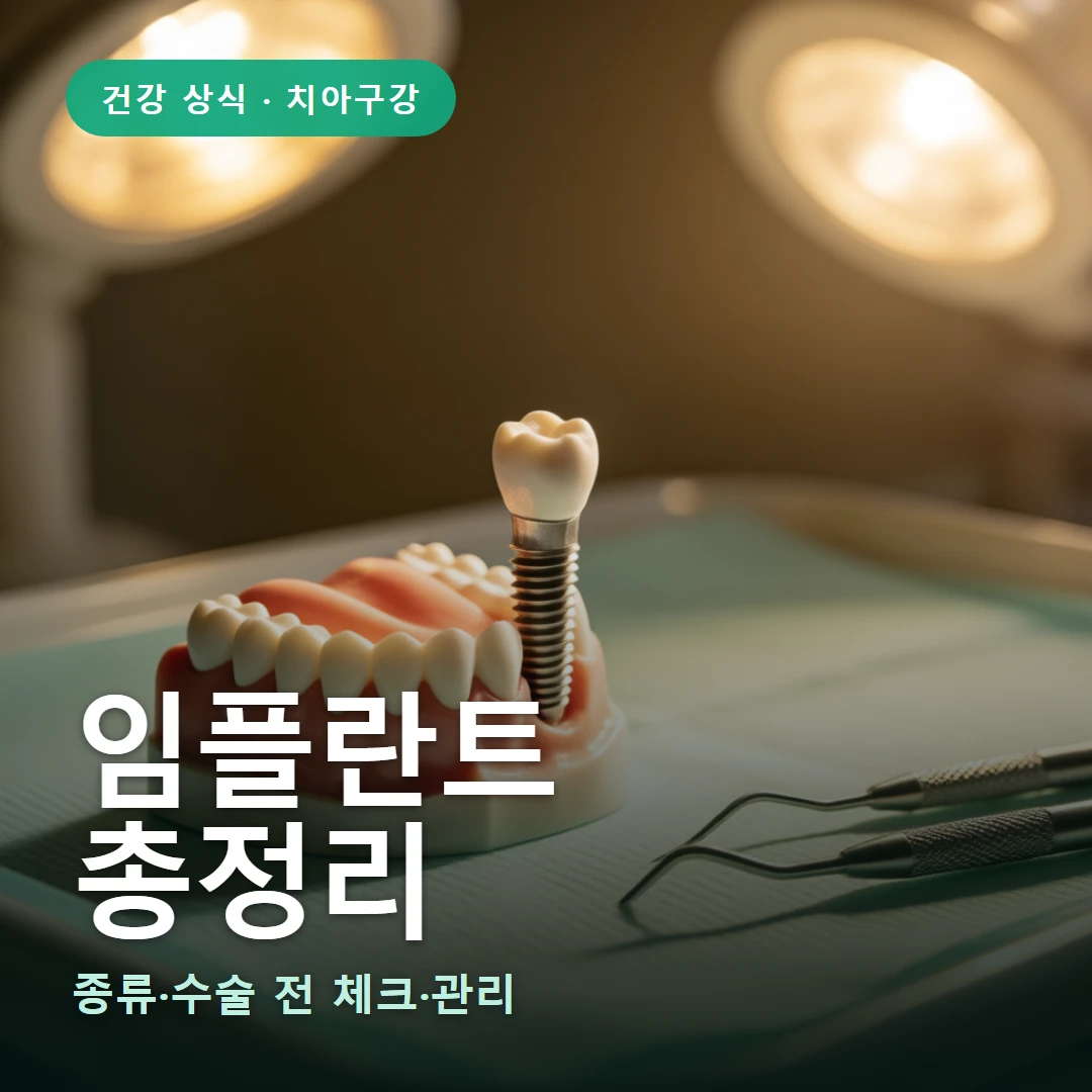 임플란트 요약 표지 — 종류·수술 전 체크·관리