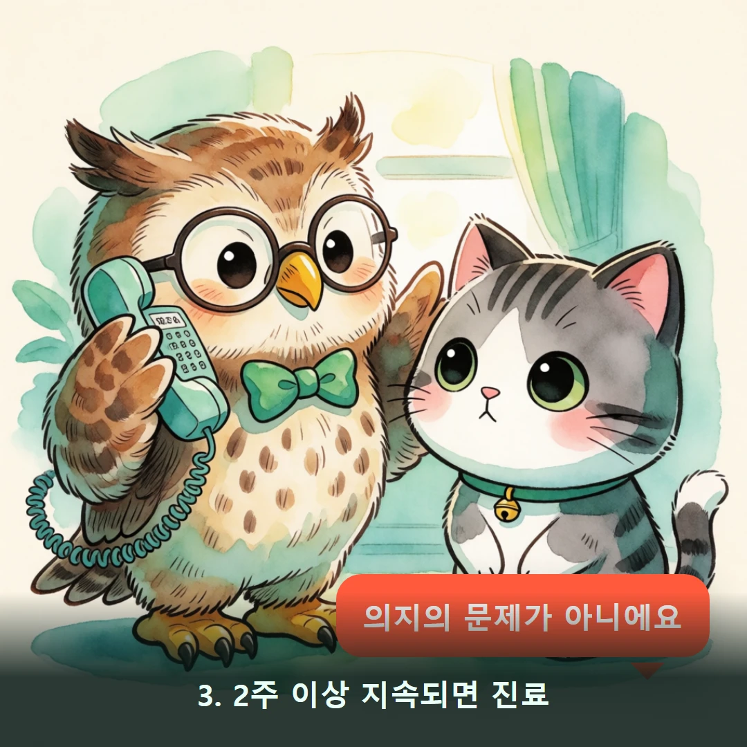 웹툰 3컷 — 3. 2주 이상 지속되면 진료 (의지의 문제가 아니에요)