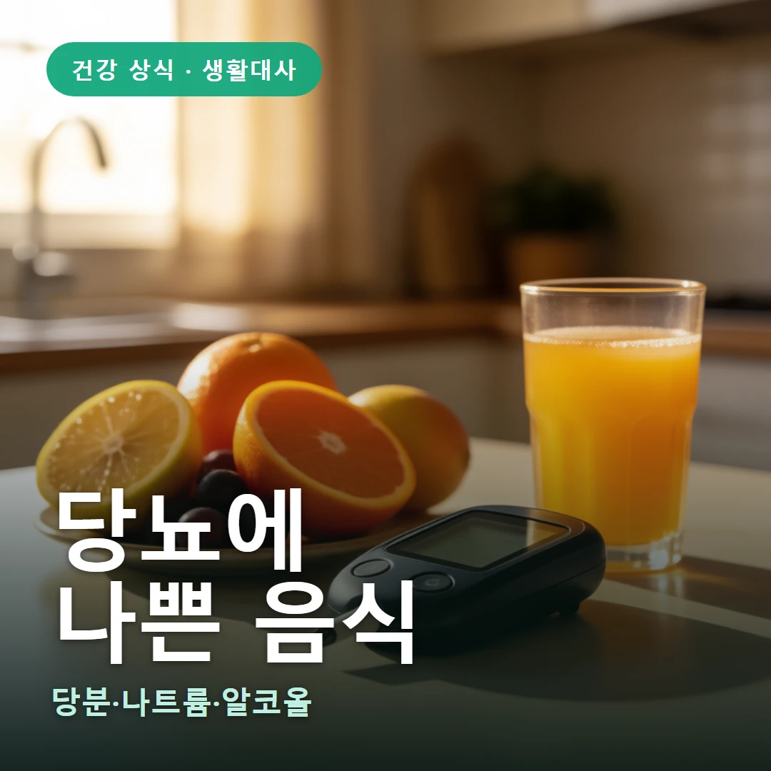 당뇨에 요약 표지 — 당분·나트륨·알코올