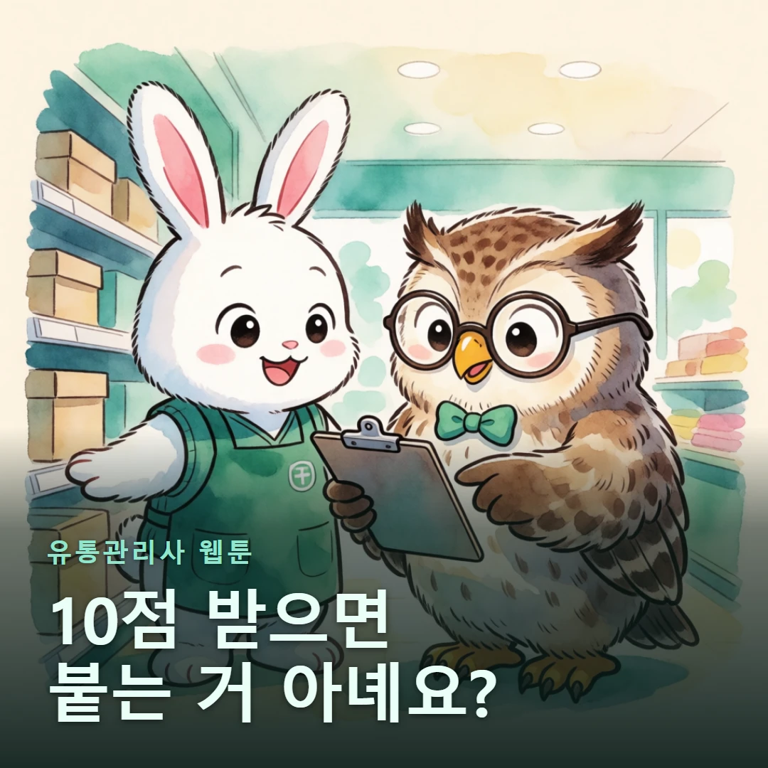유통관리사 웹툰 표지 — 10점 받으면 붙는 거 아녜요?