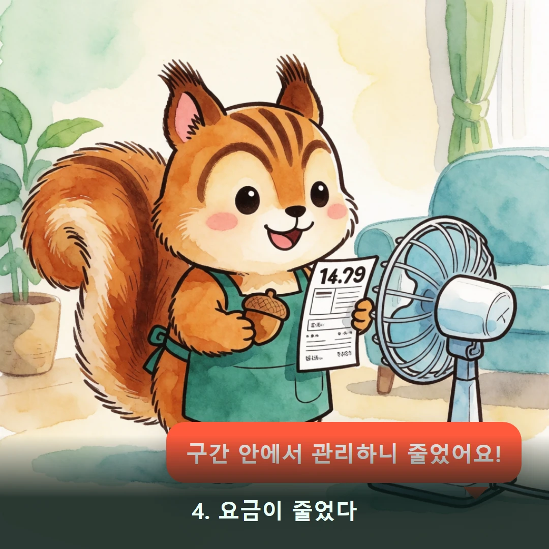 웹툰 4컷 — 4. 요금이 줄었다 (구간 안에서 관리하니 줄었어요!)