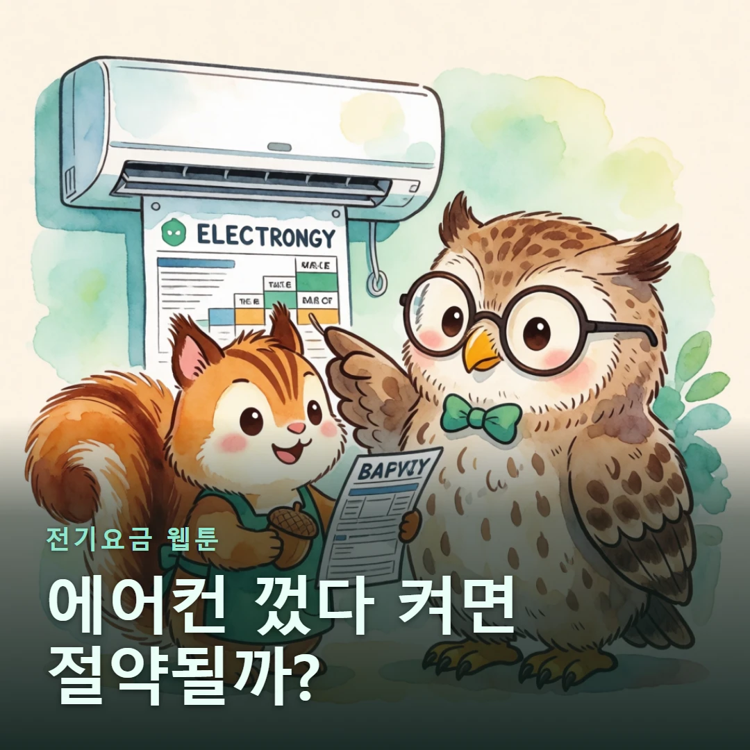 전기요금 웹툰 표지 — 에어컨 껐다 켜면 절약될까?