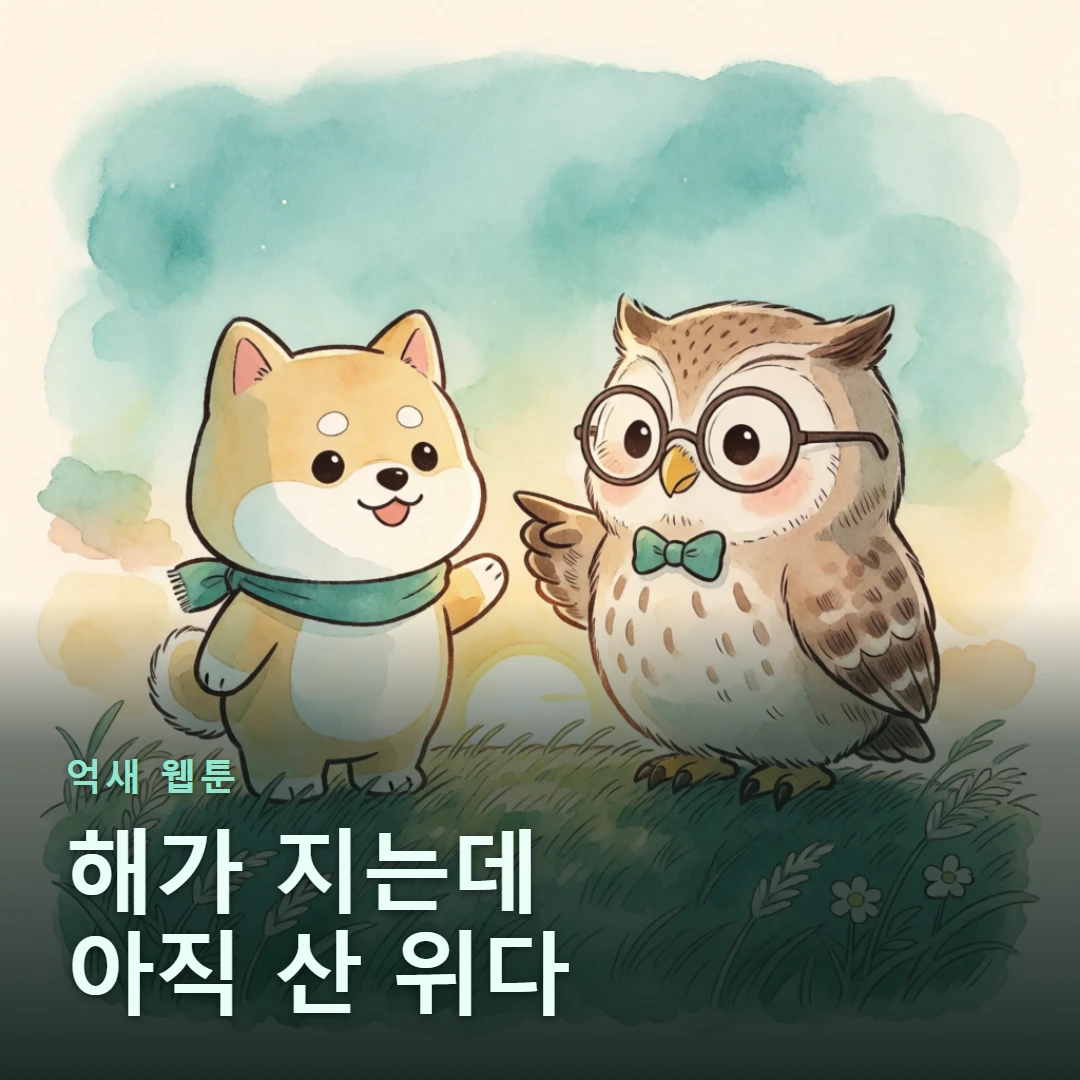 억새 웹툰 표지 — 해가 지는데 아직 산 위다