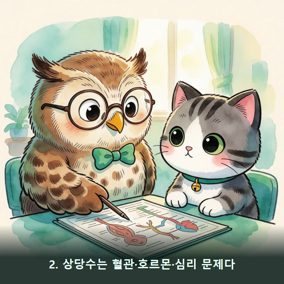 웹툰 2컷 — 2. 상당수는 혈관·호르몬·심리 문제다