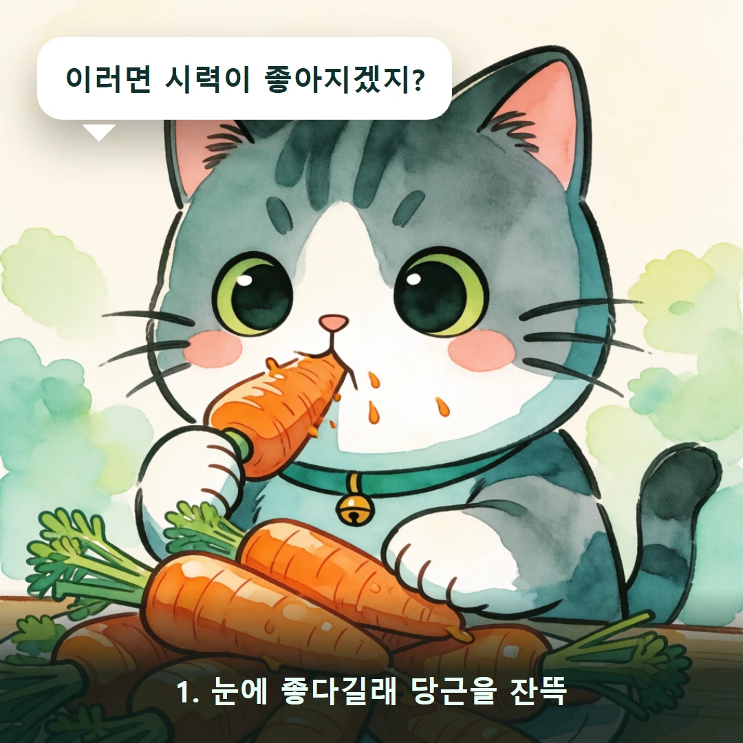 웹툰 1컷 — 1. 눈에 좋다길래 당근을 잔뜩 (이러면 시력이 좋아지겠지?)