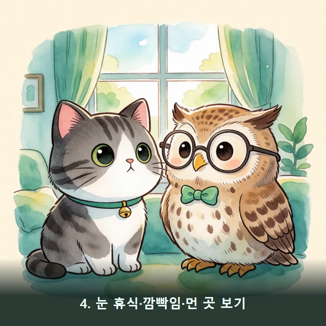 웹툰 4컷 — 4. 눈 휴식·깜빡임·먼 곳 보기