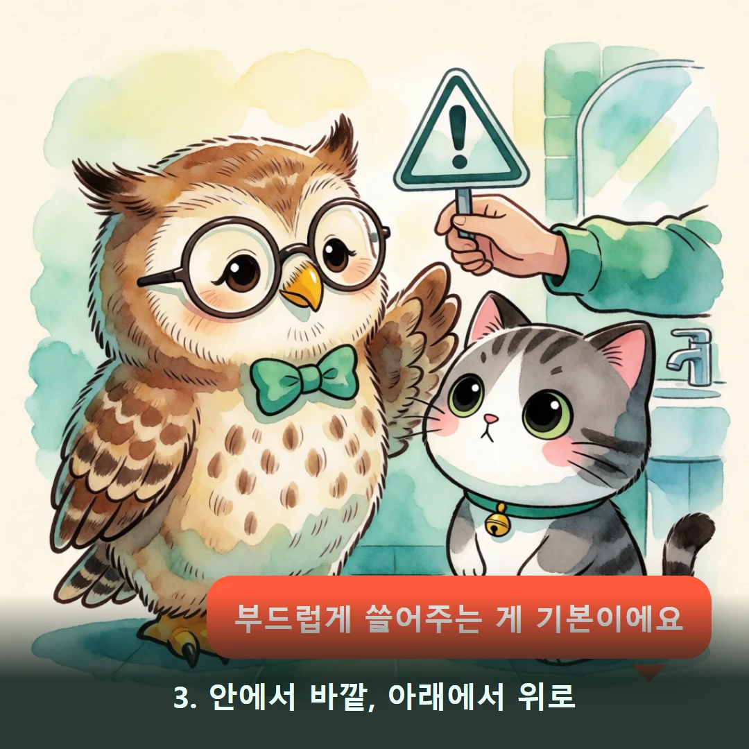 웹툰 3컷 — 3. 안에서 바깥, 아래에서 위로 (부드럽게 쓸어주는 게 기본이에요)