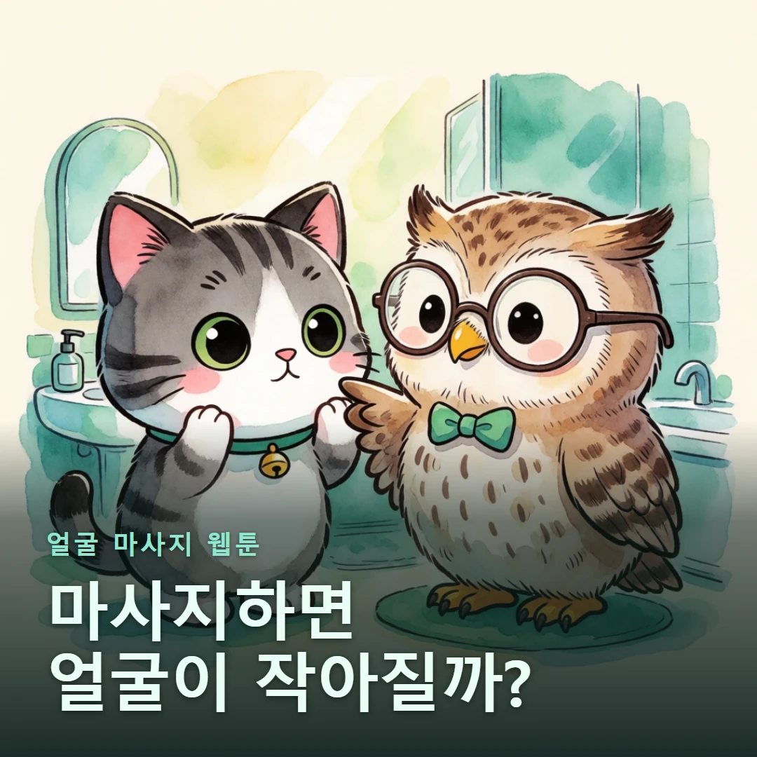 얼굴 마사지 웹툰 표지 — 마사지하면 얼굴이 작아질까?