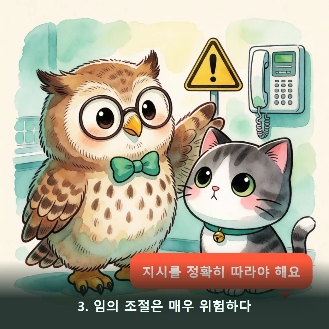 웹툰 3컷 — 3. 임의 조절은 매우 위험하다 (지시를 정확히 따라야 해요)