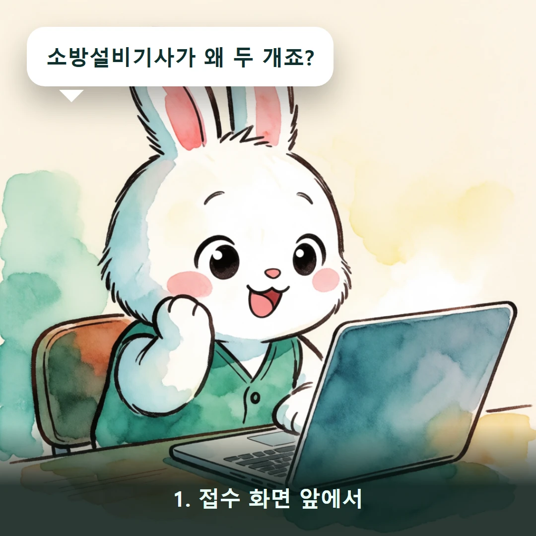 웹툰 1컷 — 1. 접수 화면 앞에서 (소방설비기사가 왜 두 개죠?)