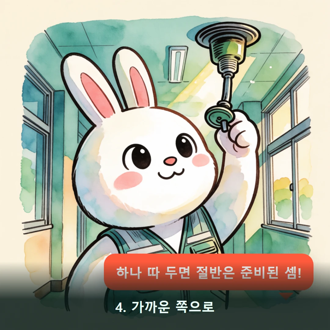 웹툰 4컷 — 4. 가까운 쪽으로 (하나 따 두면 절반은 준비된 셈!)