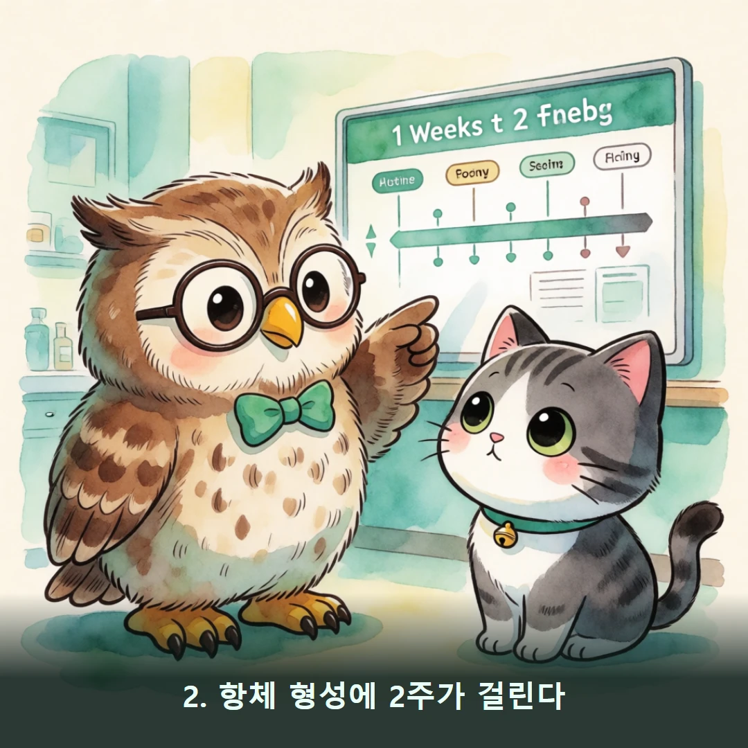 웹툰 2컷 — 2. 항체 형성에 2주가 걸린다