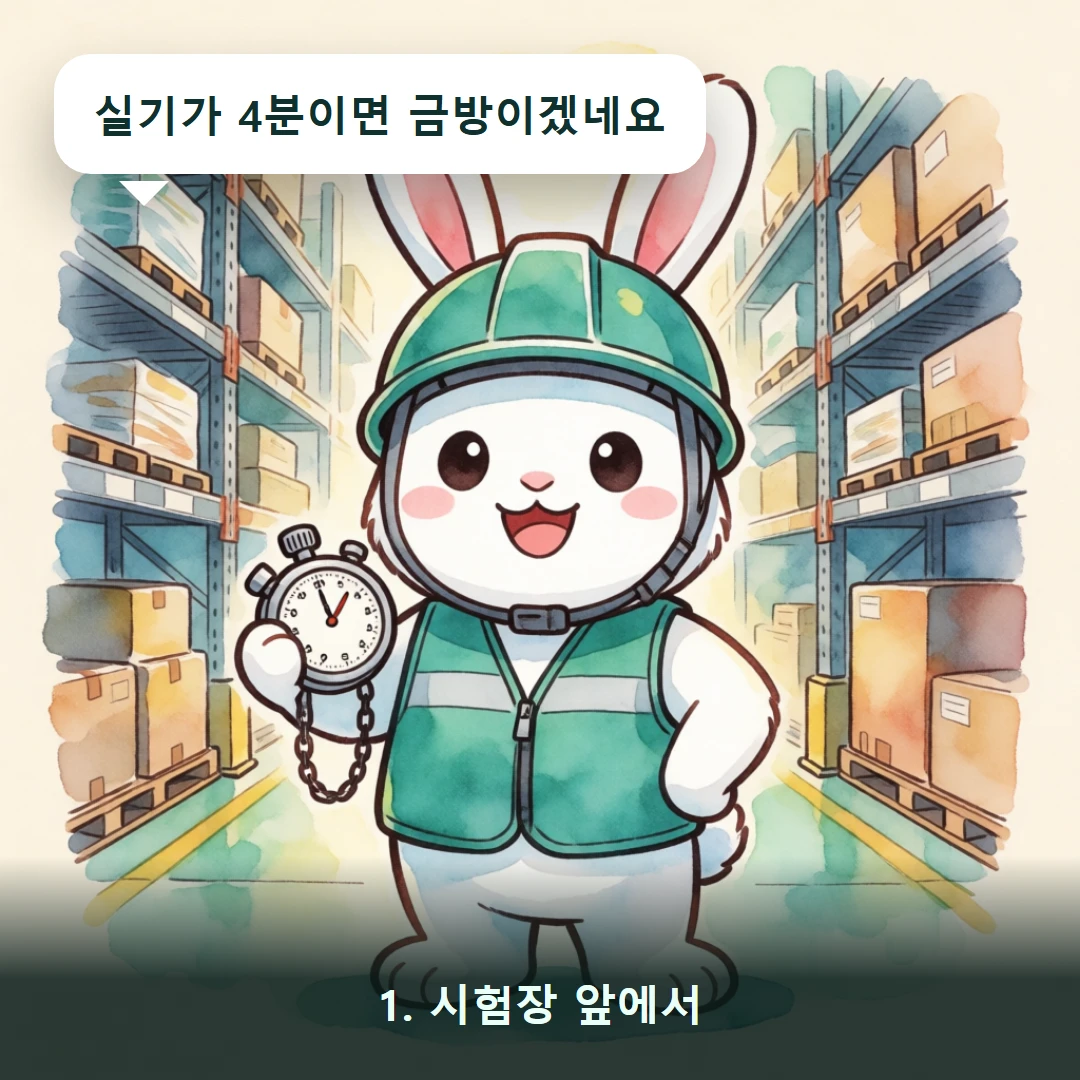 웹툰 1컷 — 1. 시험장 앞에서 (실기가 4분이면 금방이겠네요)