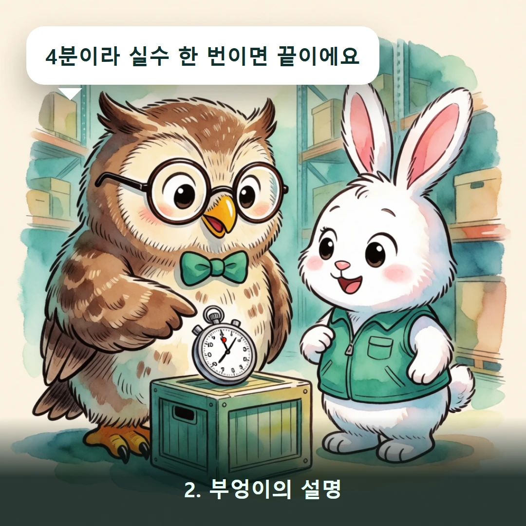 웹툰 2컷 — 2. 부엉이의 설명 (4분이라 실수 한 번이면 끝이에요)