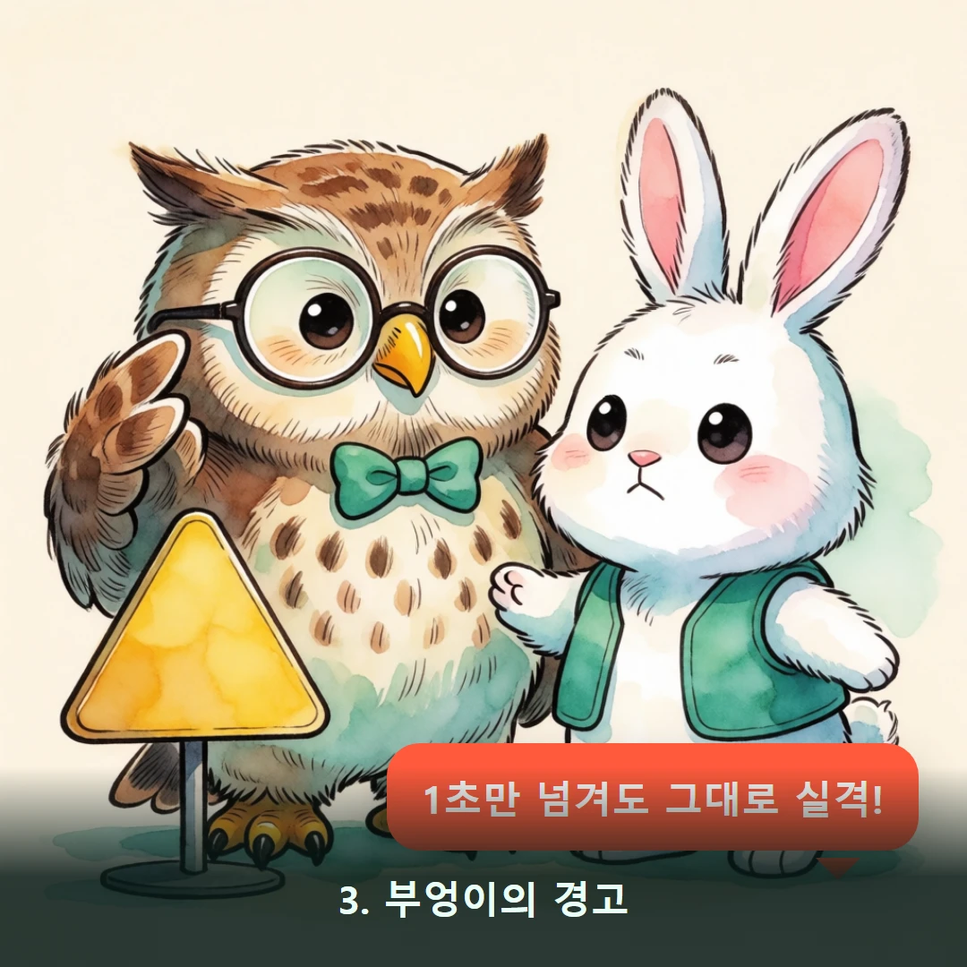 웹툰 3컷 — 3. 부엉이의 경고 (1초만 넘겨도 그대로 실격!)
