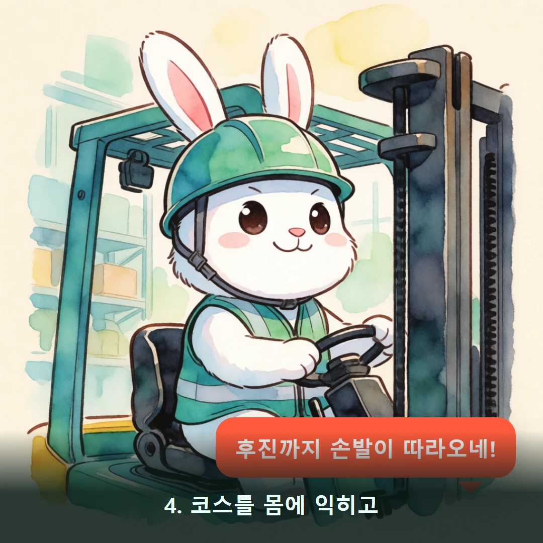 웹툰 4컷 — 4. 코스를 몸에 익히고 (후진까지 손발이 따라오네!)