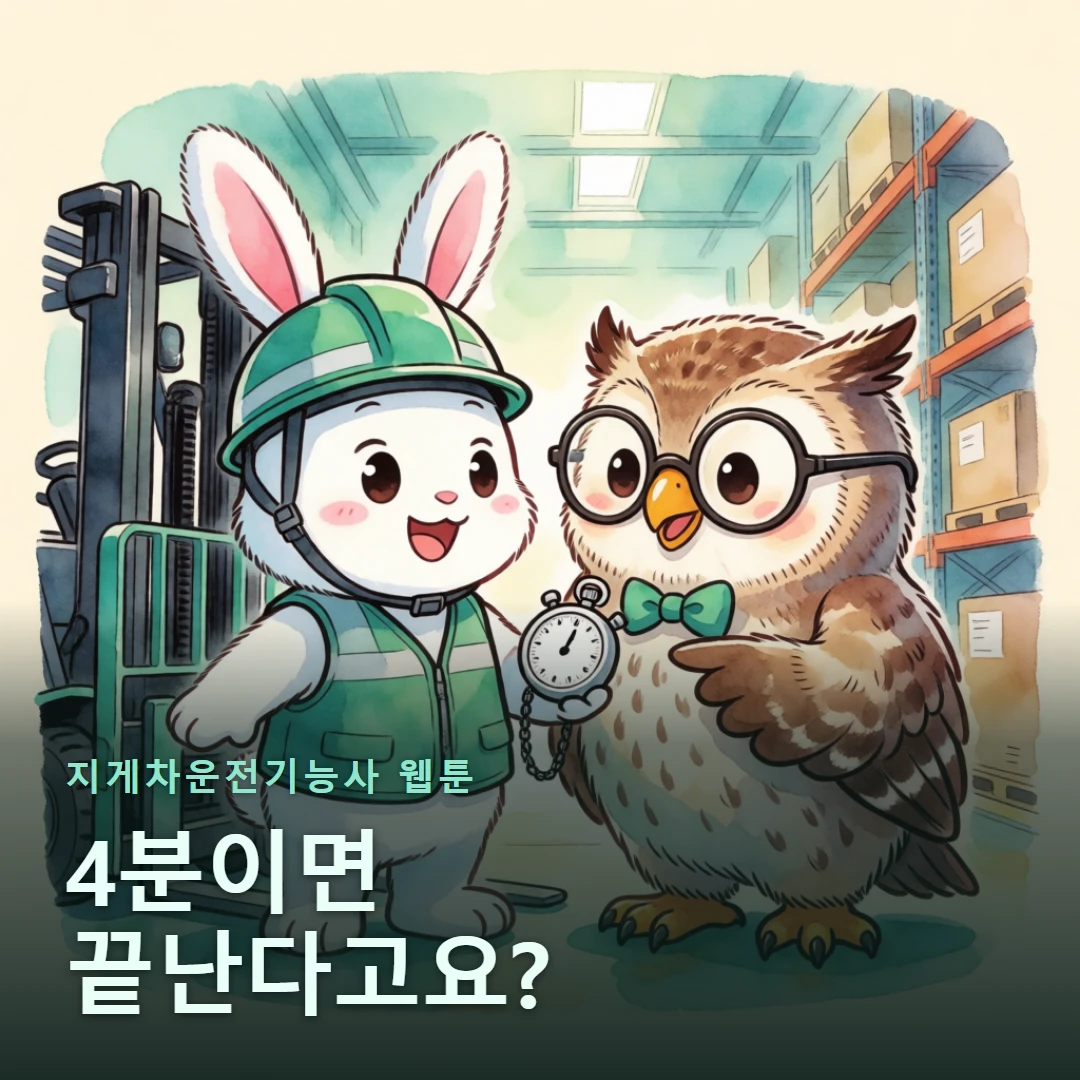 지게차운전기능사 웹툰 표지 — 4분이면 끝난다고요?