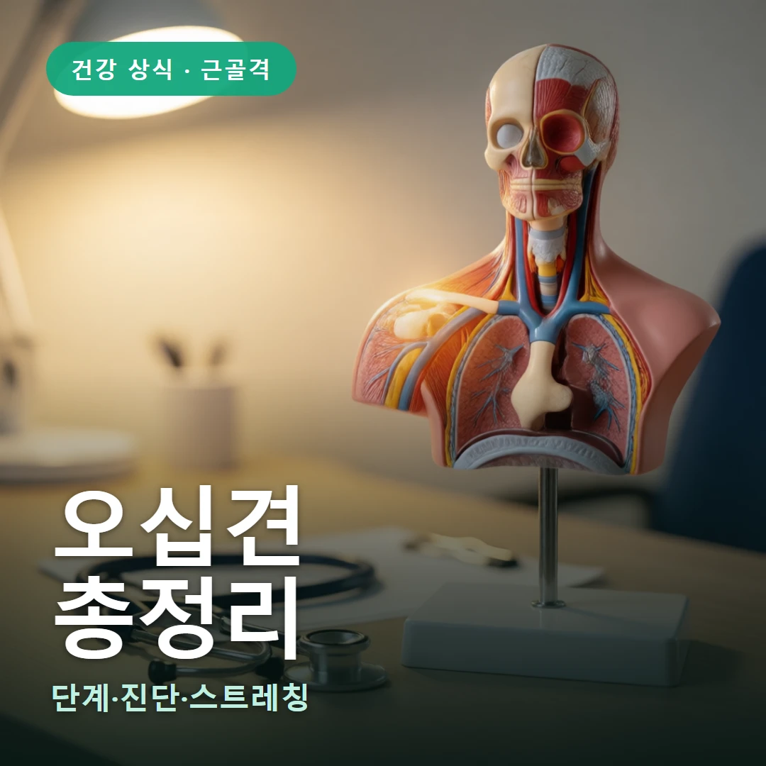 오십견 요약 표지 — 단계·진단·스트레칭