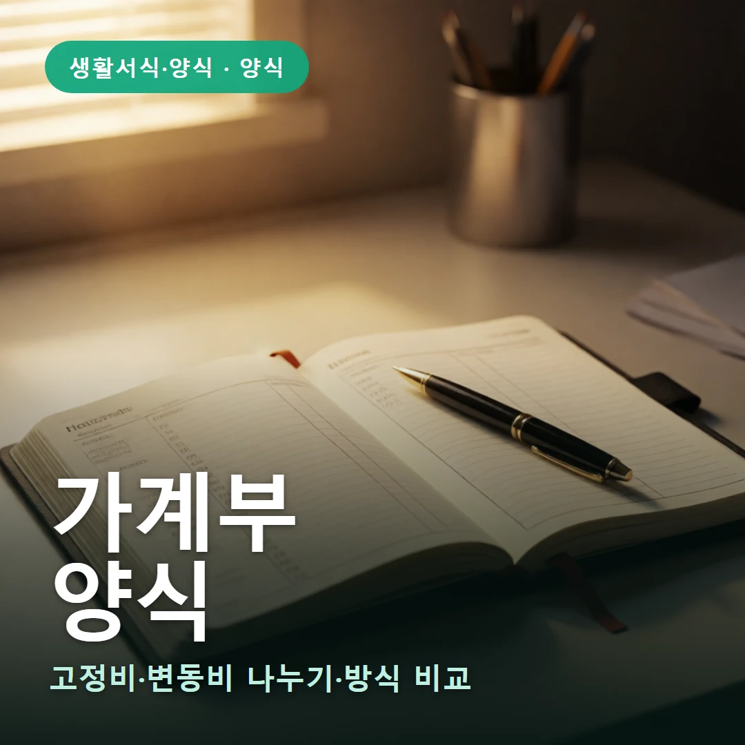 가계부 요약 표지 — 고정비·변동비 나누기·방식 비교