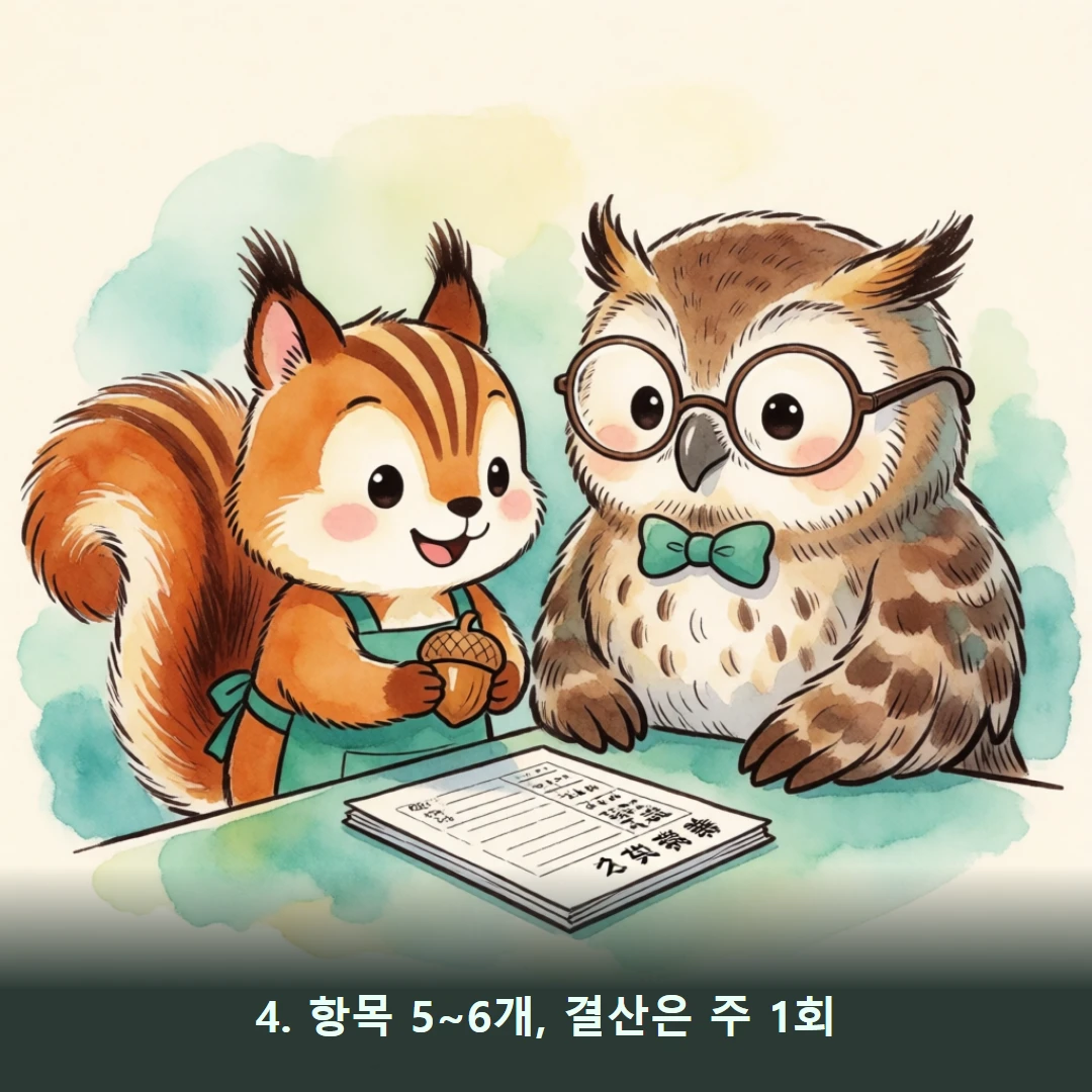 웹툰 4컷 — 4. 항목 5~6개, 결산은 주 1회