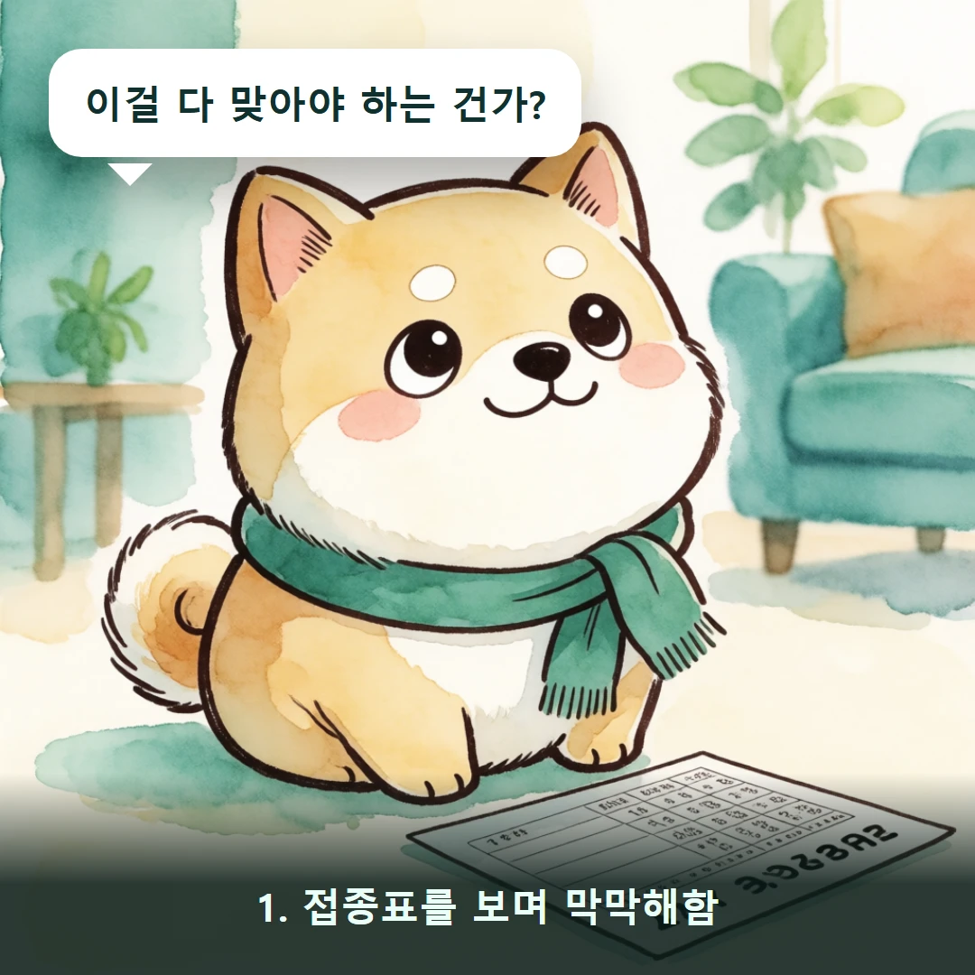 웹툰 1컷 — 1. 접종표를 보며 막막해함 (이걸 다 맞아야 하는 건가?)