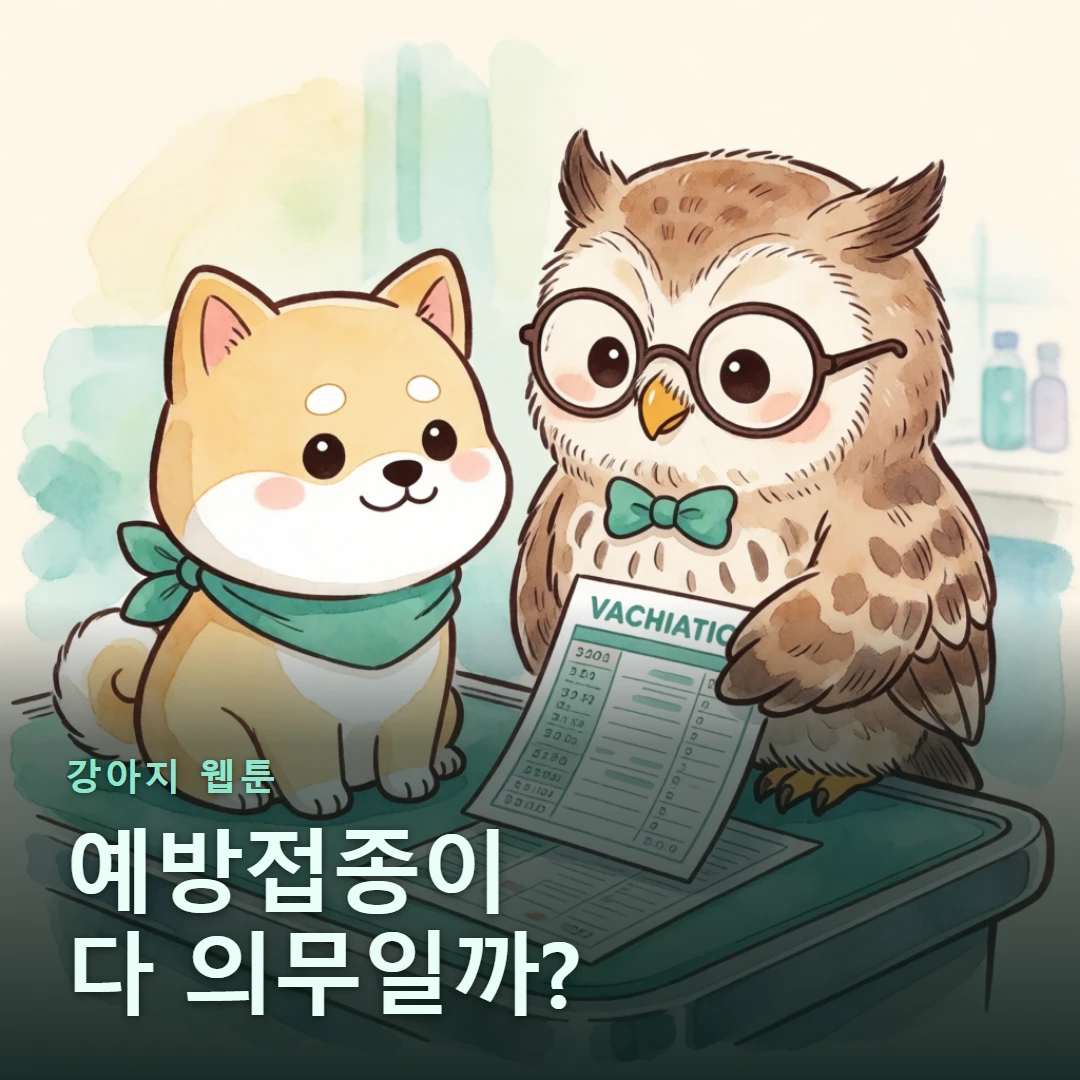 강아지 웹툰 표지 — 예방접종이 다 의무일까?