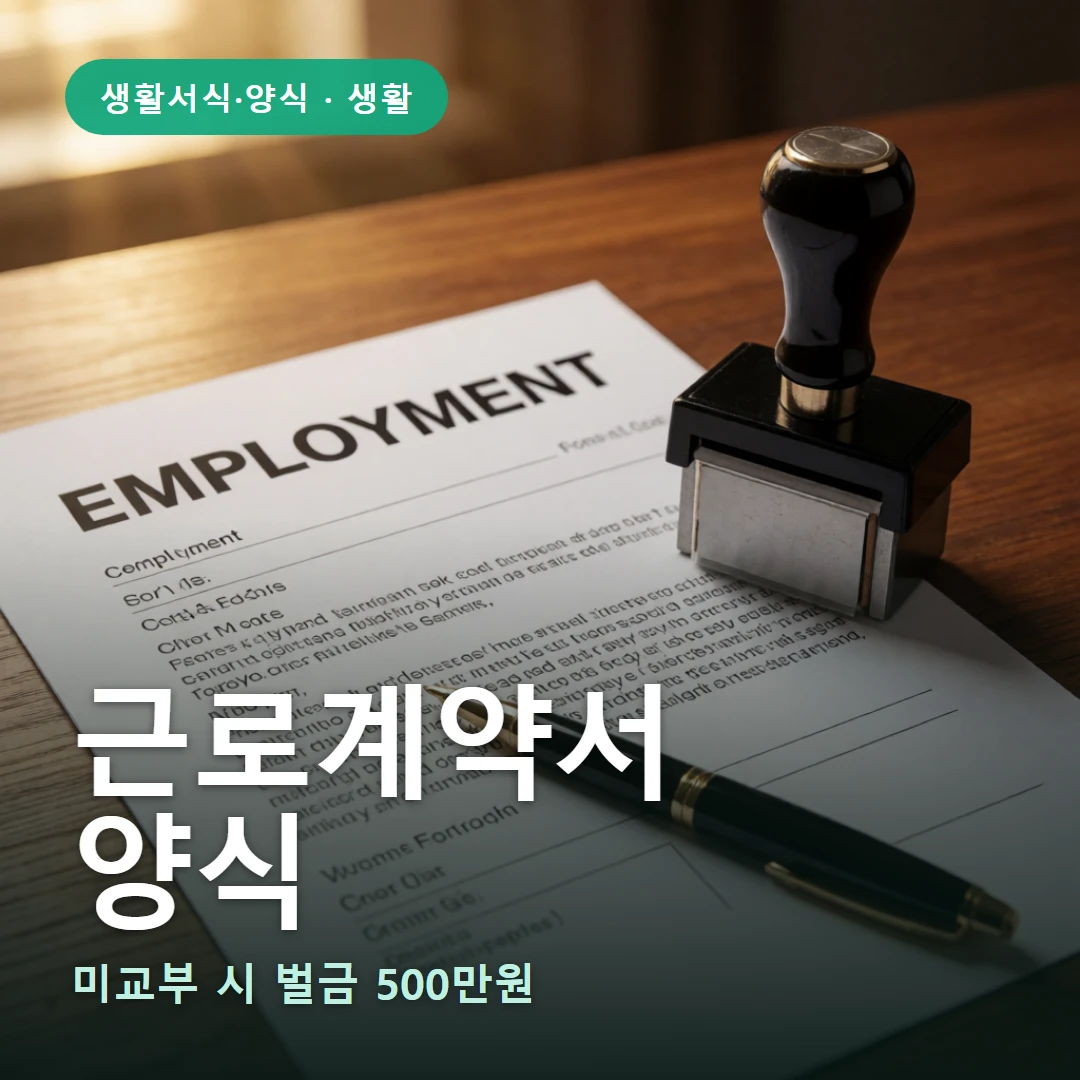 근로계약서 양식 요약 표지 — 미교부 시 벌금 500만원