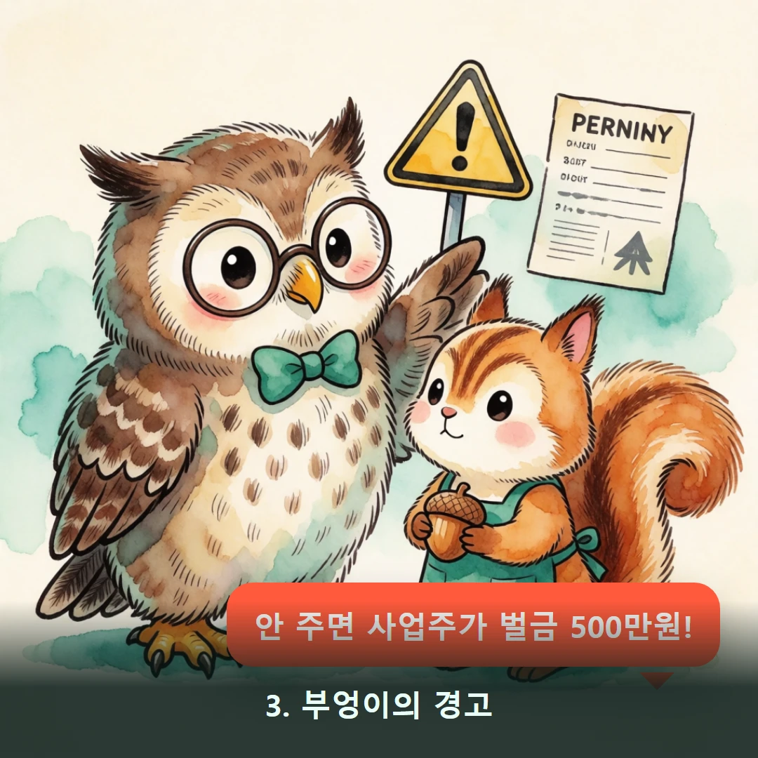 웹툰 3컷 — 3. 부엉이의 경고 (안 주면 사업주가 벌금 500만원!)
