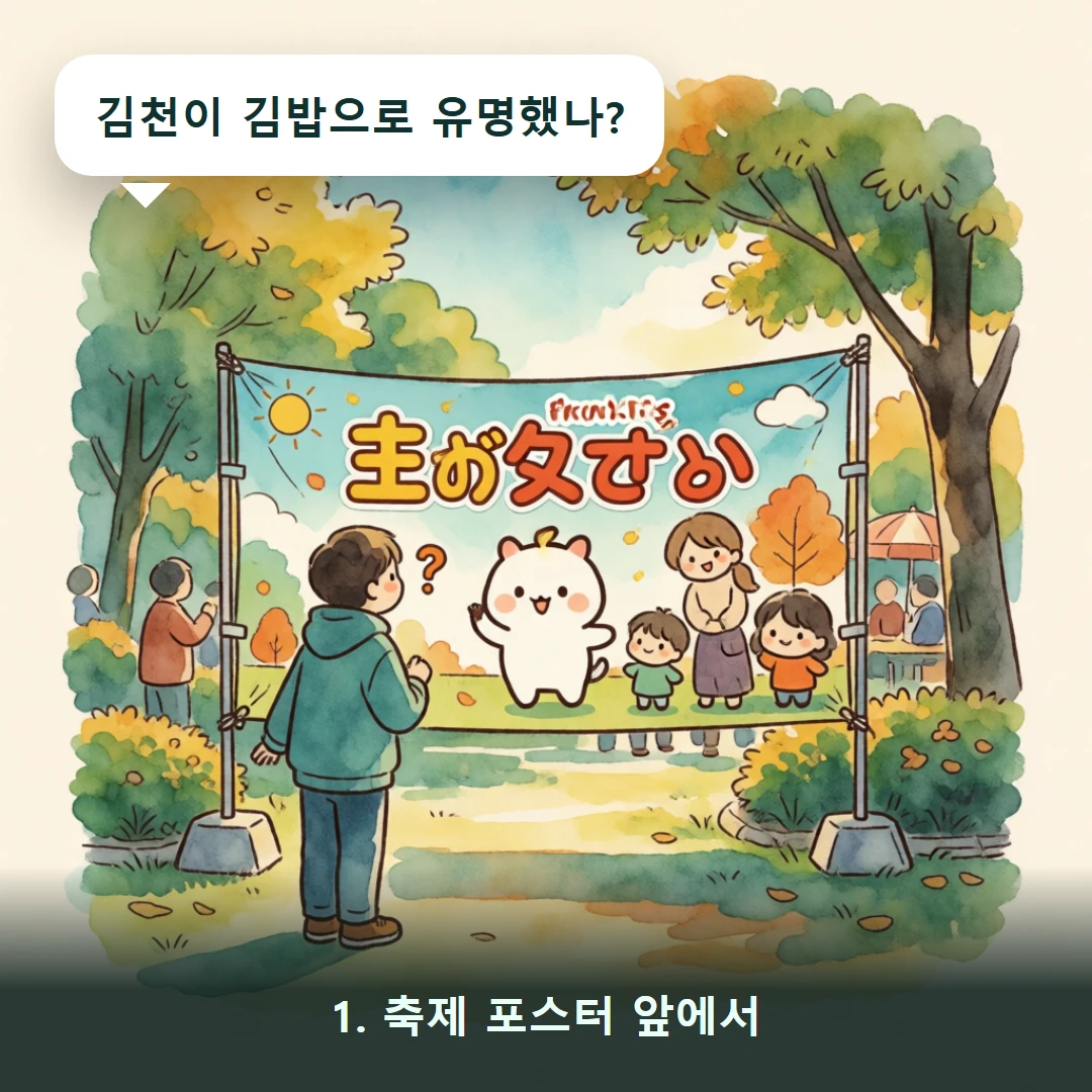 웹툰 1컷 — 1. 축제 포스터 앞에서 (김천이 김밥으로 유명했나?)